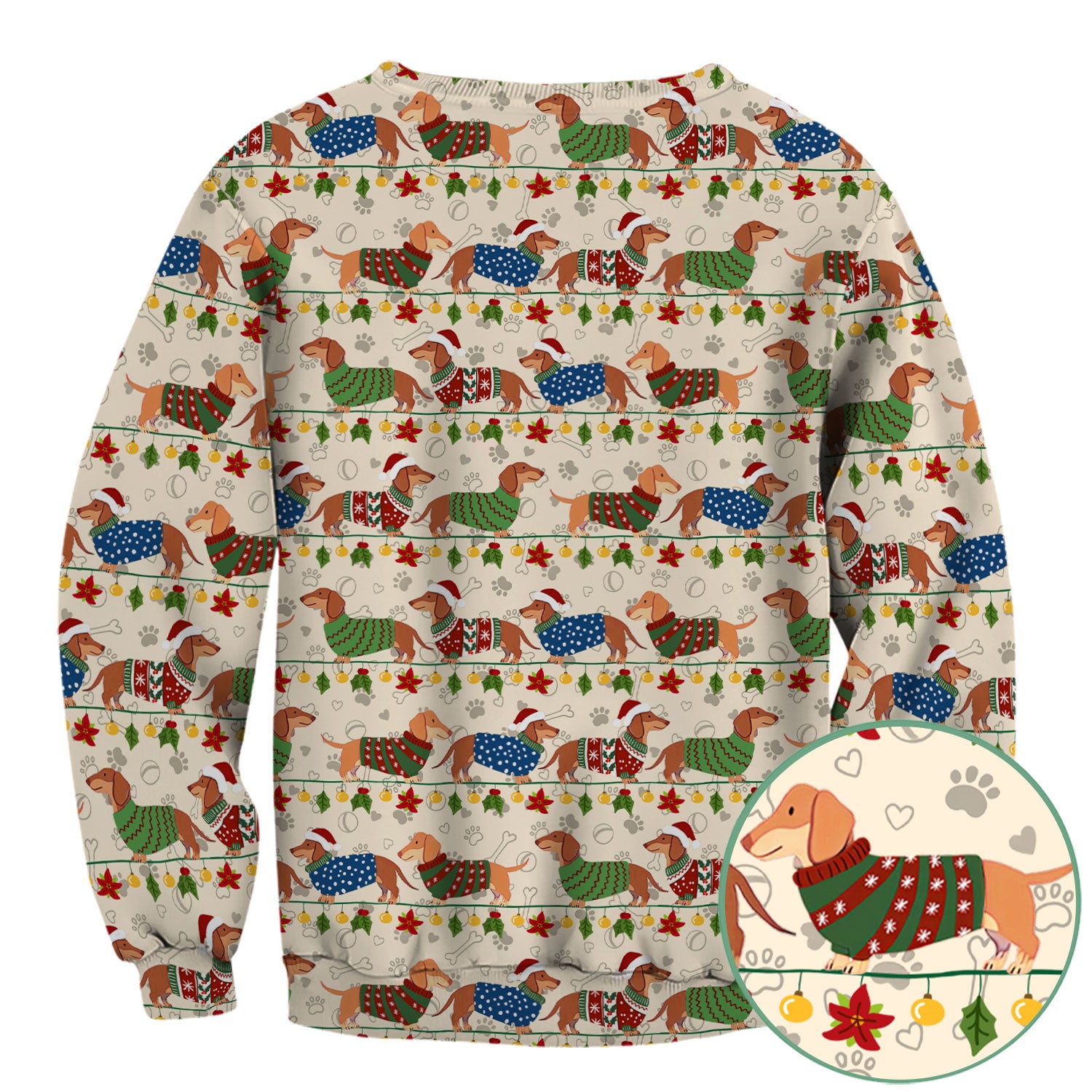 Christmas Dachshund Scrub Top - Cute Dog Print Scrubs for Women, Men Multi Color - Holiday Scrub Shirt Gift for Nurse, CNA, RN, Doctor