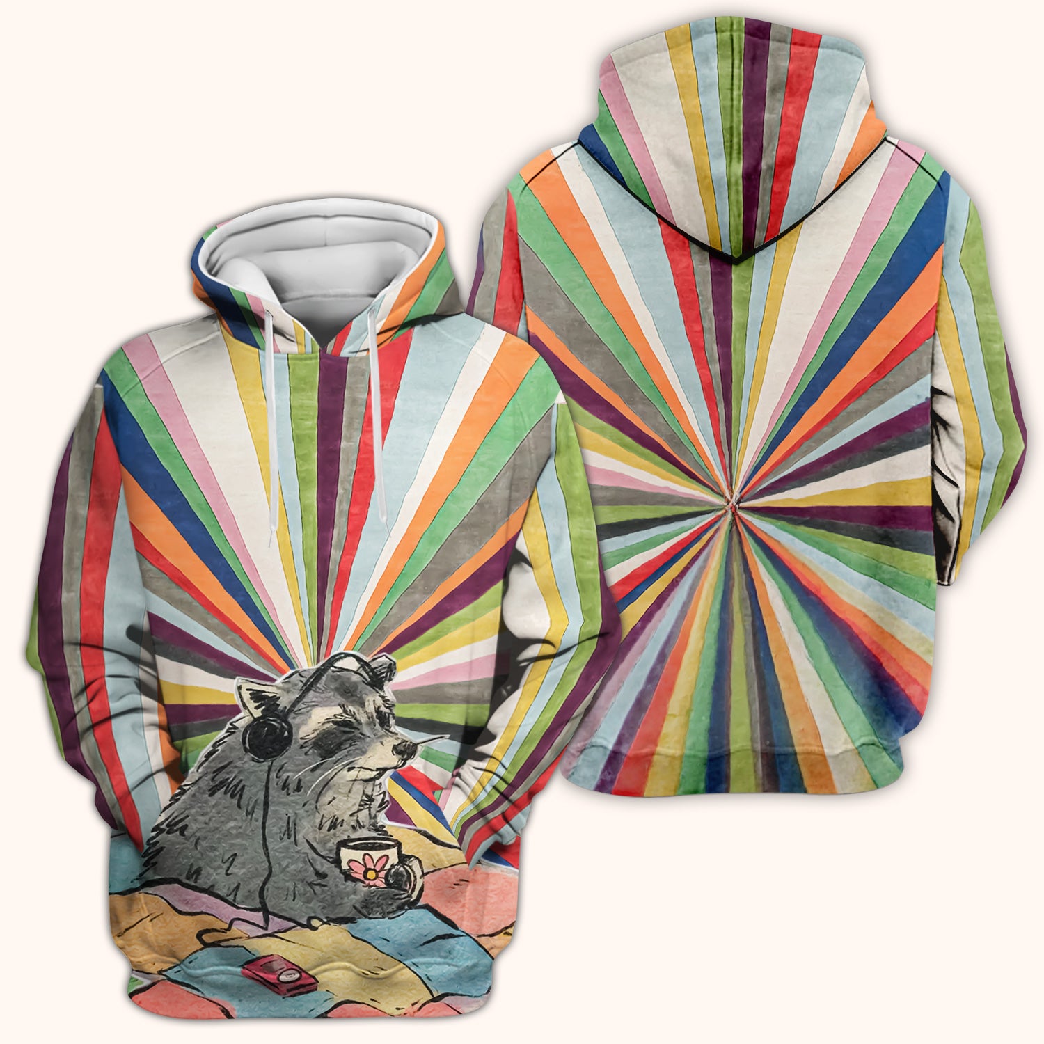 Chill Raccoon Rainbow Music Pattern Scrub Top, Comfortable Scrubs for Nurses