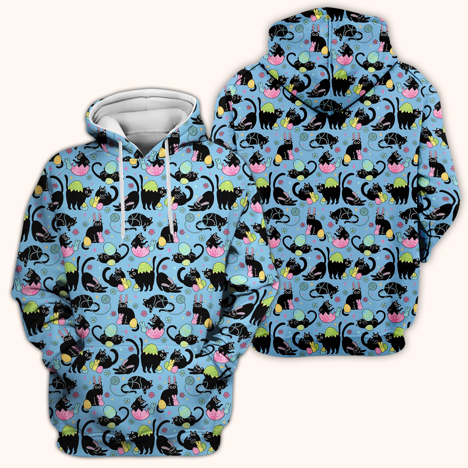 Funny Easter Black Cat Egg Pattern Scrub Top, Breathable Fabrics Nursing Uniform