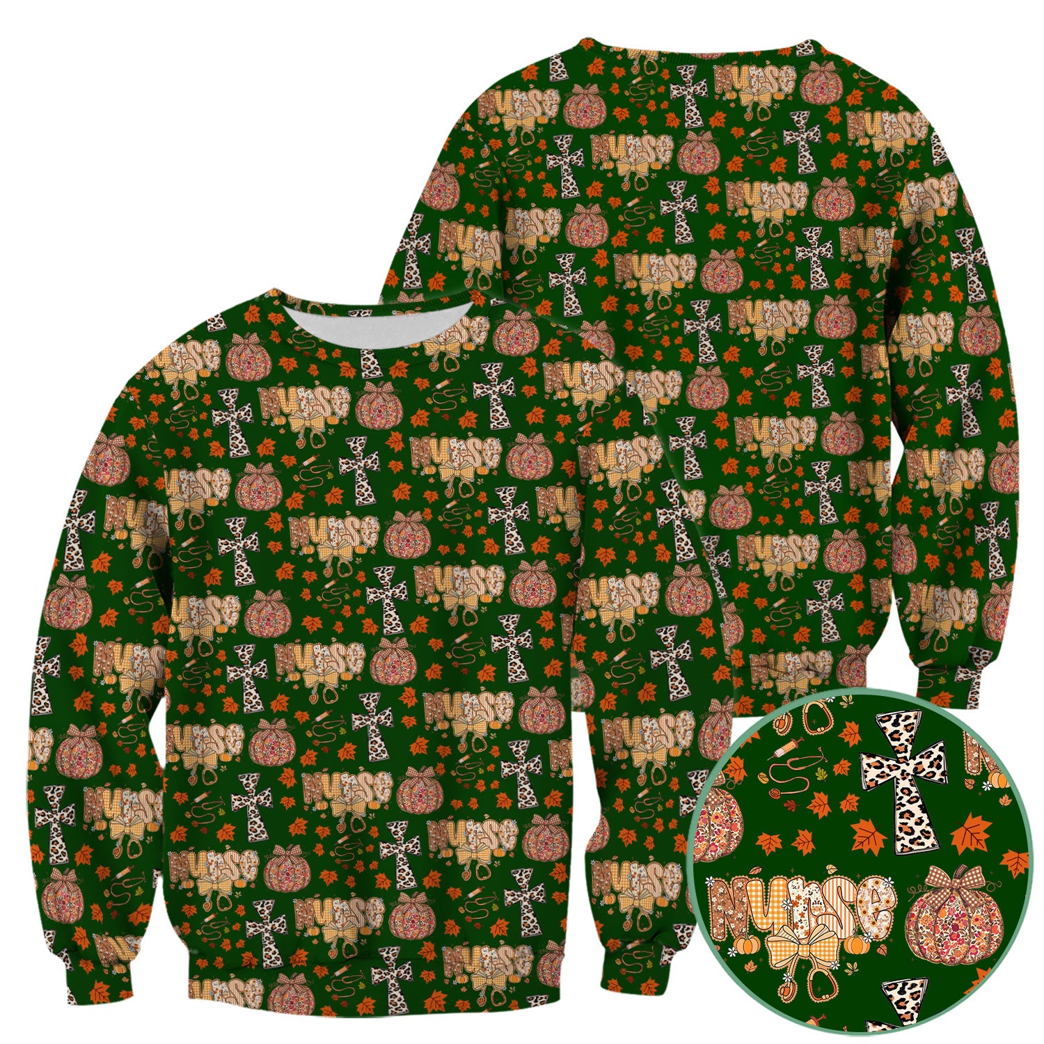 Floral Pumpkin Scrub Top for Women - Coquette Bow Thanksgiving Shirt - Comfortable Medical Uniform