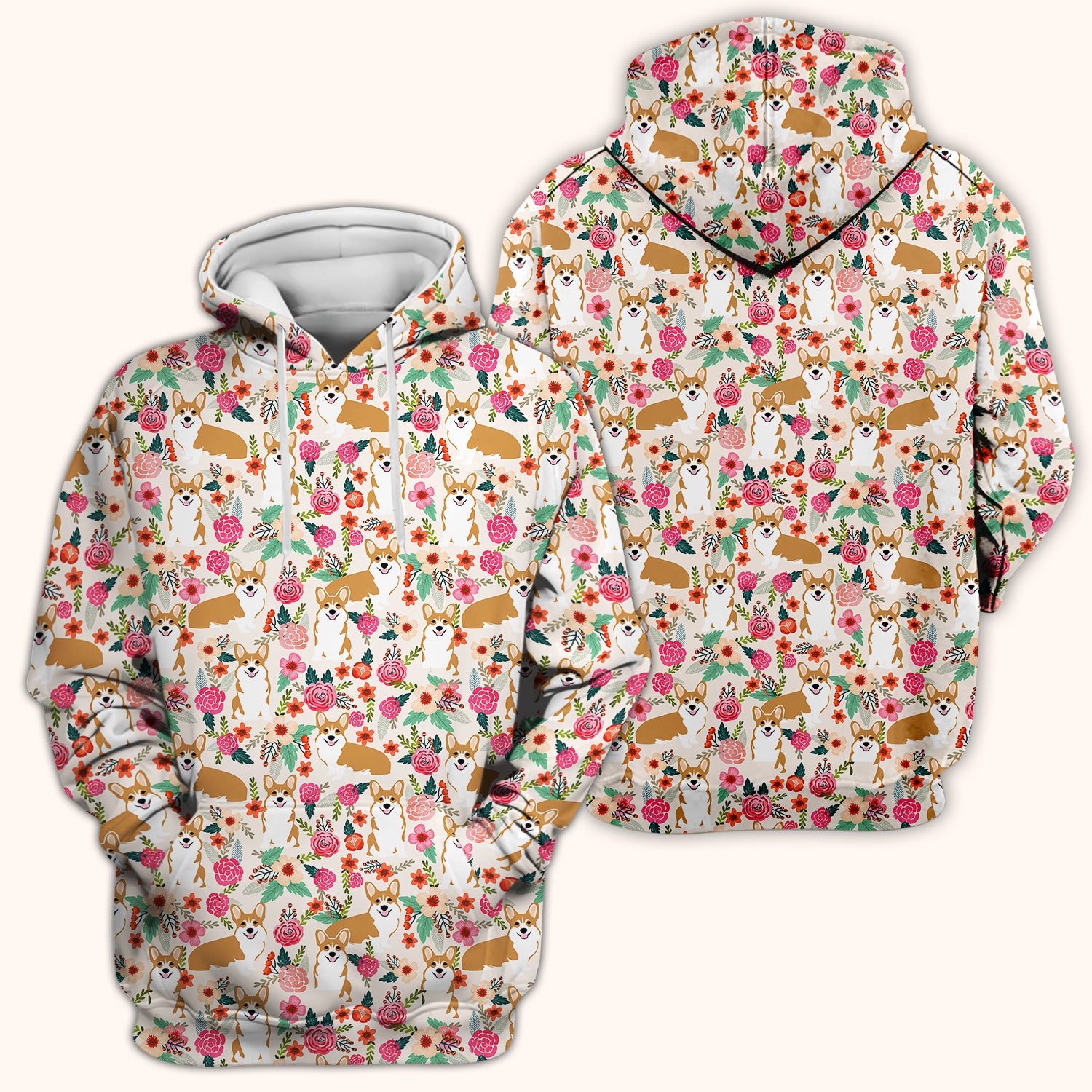 Cute Corgi Dog Floral Garden Pattern Nurse Scrub Top, Comfortable Scrubs for Nurses