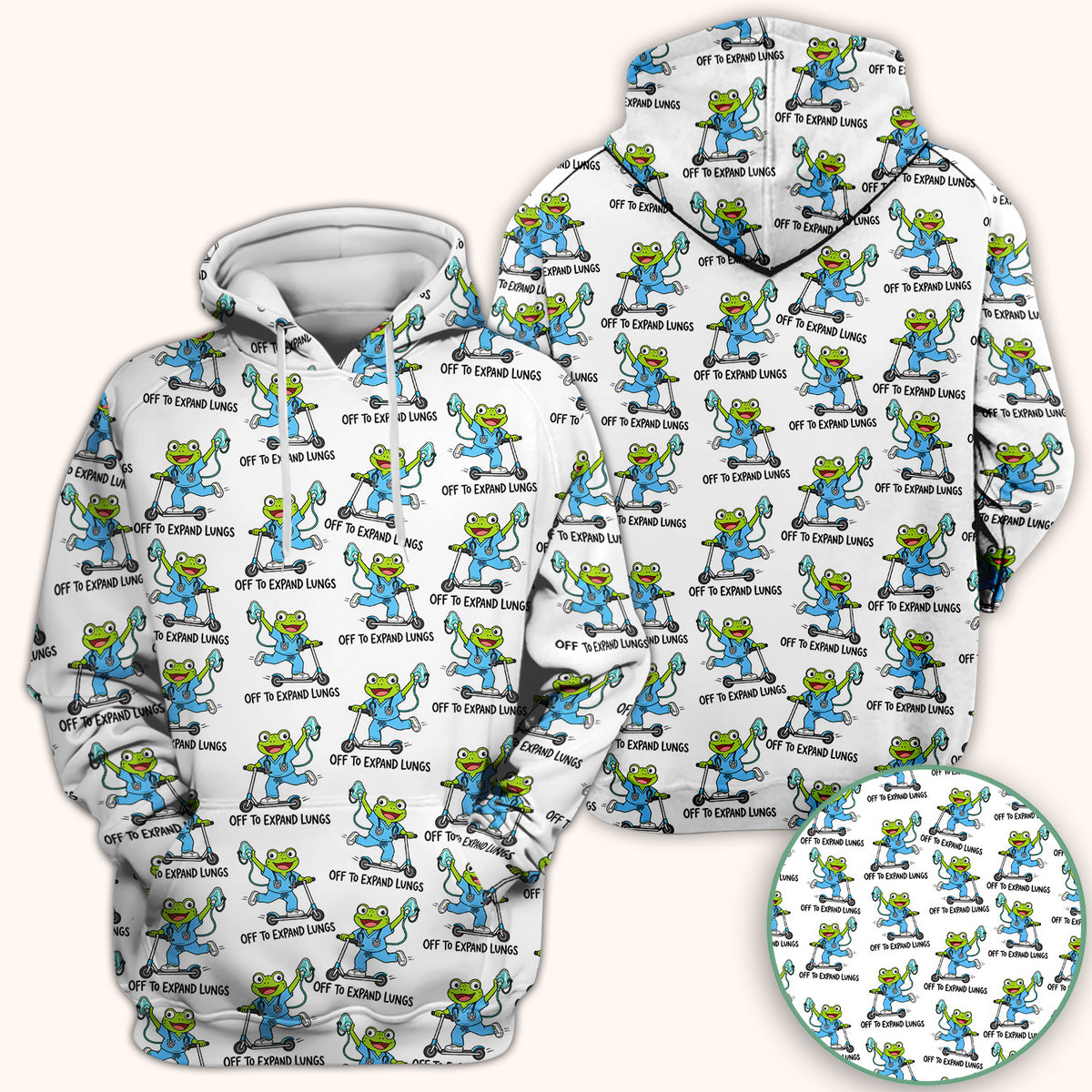 Off To Expand Lungs Frog Pattern Scrub Top, Comfortable Scrubs for Nurses