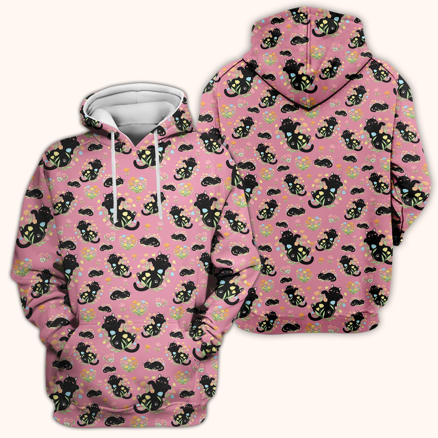 Cats With Cute Poses Floral Pattern Scrubs Top, Comfortable Scrubs for Nurses