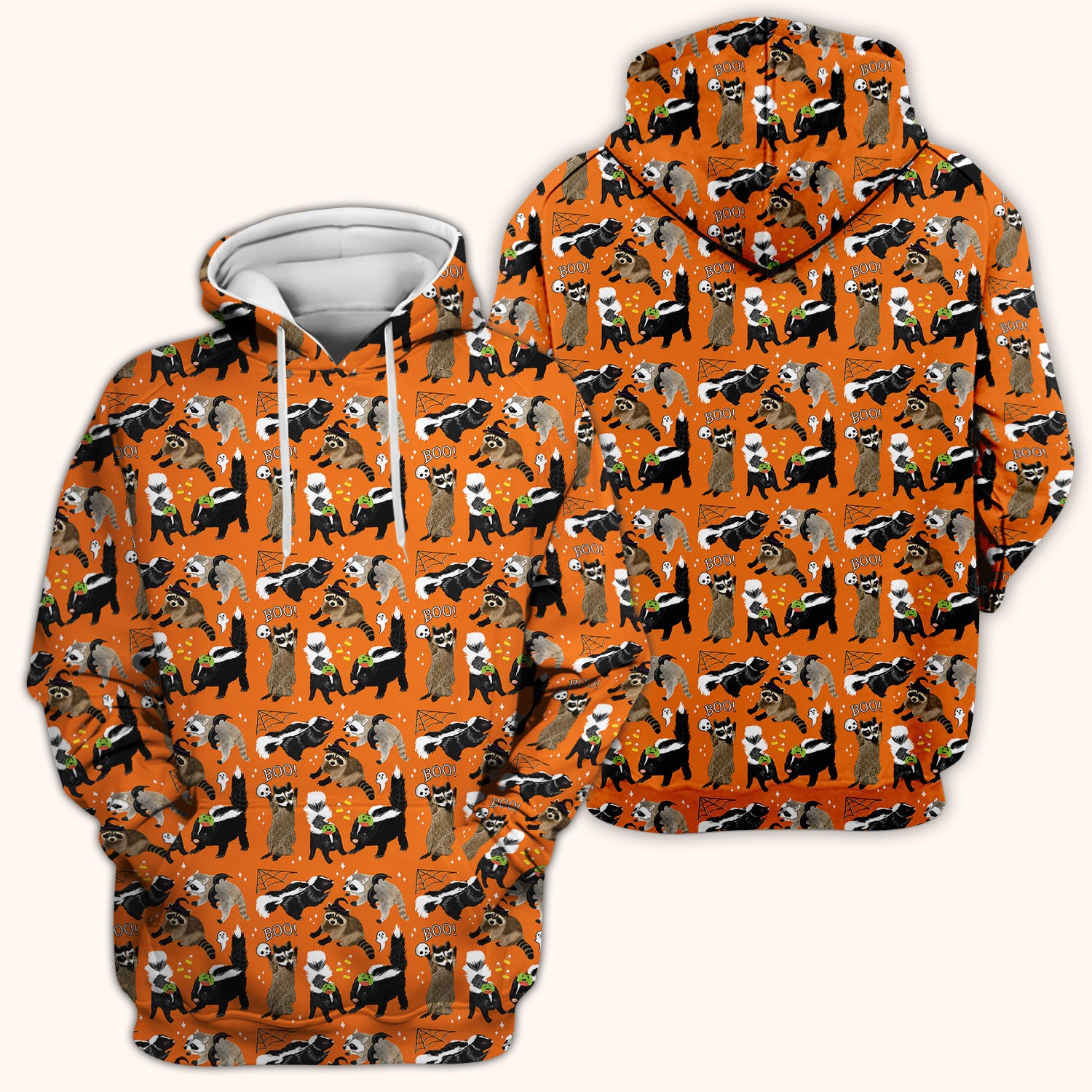 Halloween Wildlife with Skunk Raccoon Pattern Scrub Top, Comfortable Scrubs for Nurses