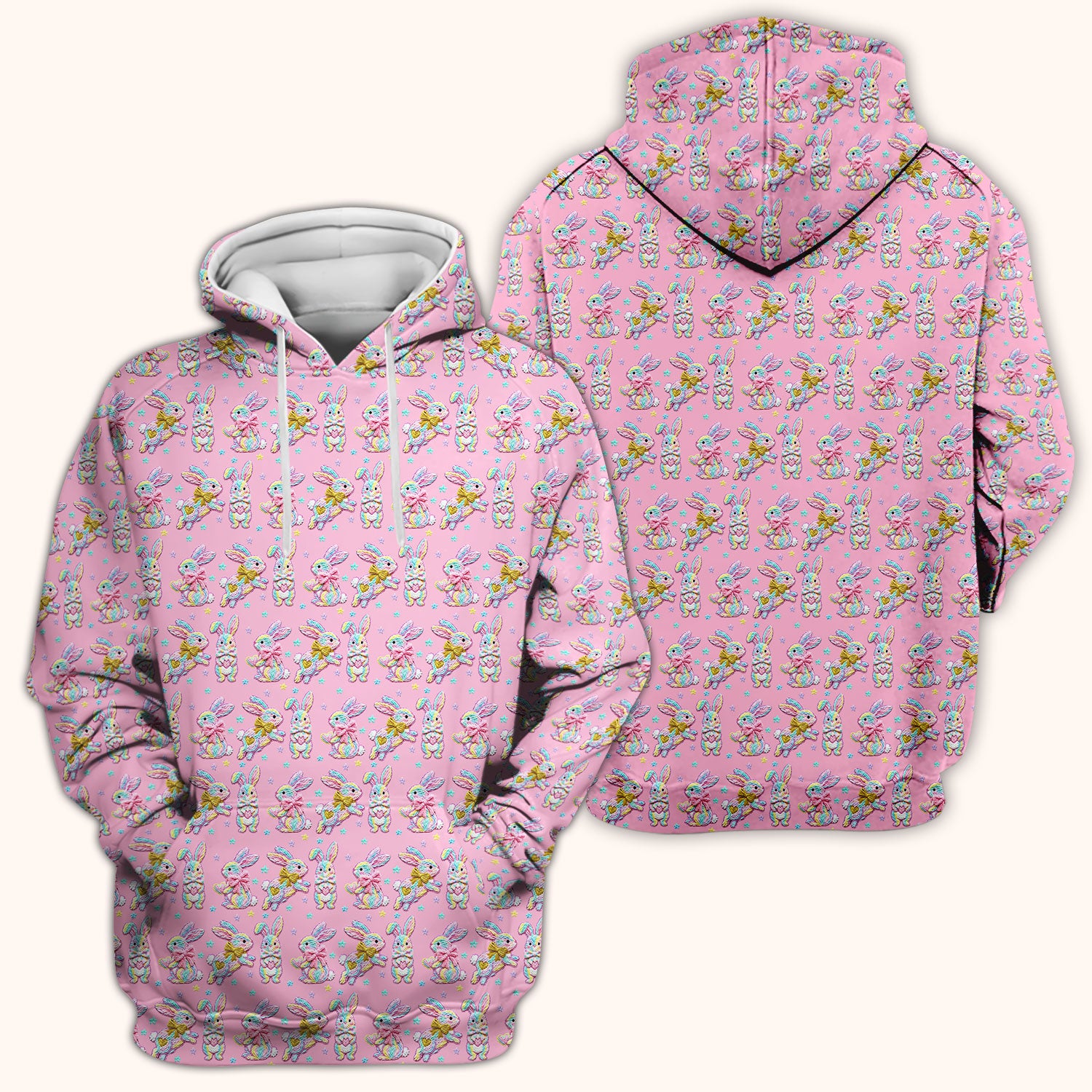 Cartoon Bunny All Over Print Scrub Top, Comfortable Scrubs for Nurses, Easter