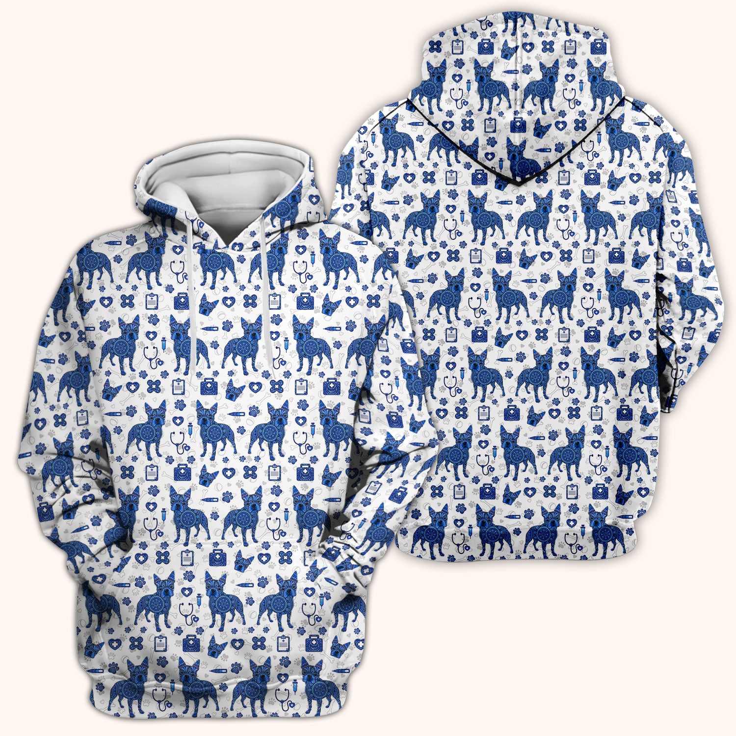 Blue Heeler Australian Cattle Dog Scrub Top, Australia Dot Art Pattern Shirt, Breathable Fabrics Nursing Uniform