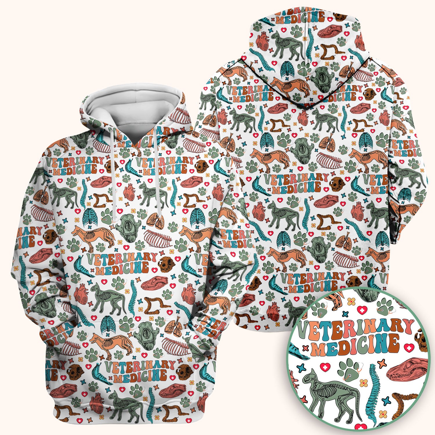 Veterinary Medicine Scrub Top - Cute Animal Anatomy Pattern Medical Shirt - Fun Vet Tech Nurse Scrubs for Women