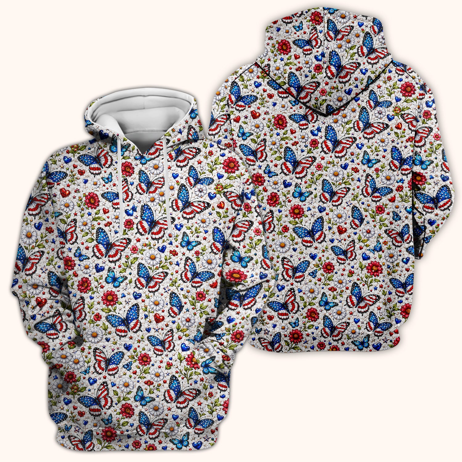 Patriotic Butterfly Daisy Heart Pattern Scrub Top, Comfortable Scrubs for Nurses