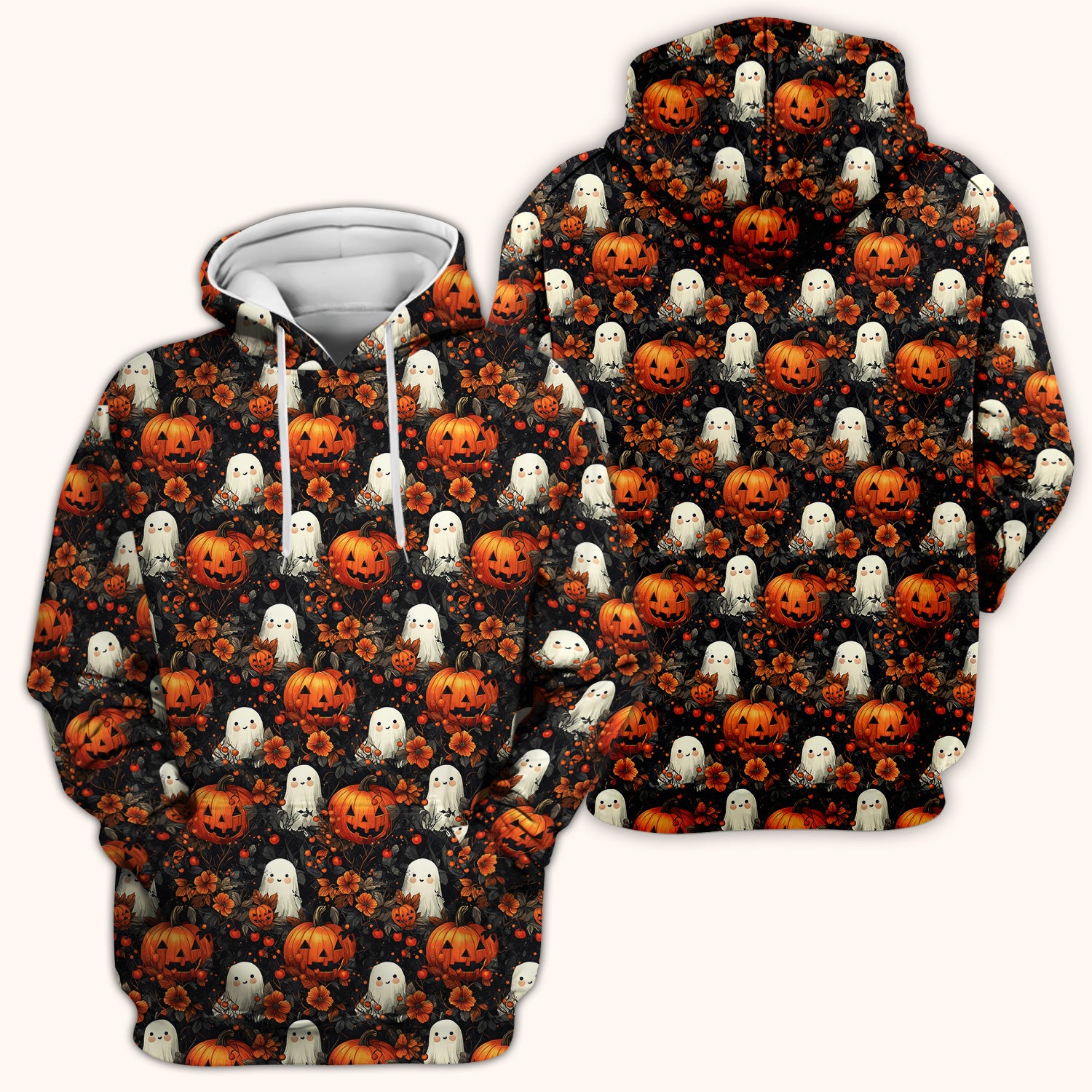 Spooky Halloween Ghost And Pumpkin Pattern Scrub Top, Comfortable Scrubs for Nurses