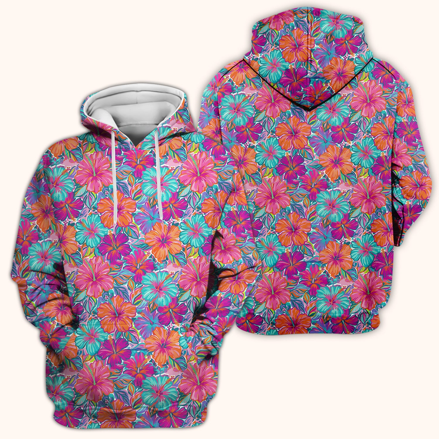 Vibrant Hibiscus Tropical Floral Pattern Scrub Top, Comfortable Scrubs for Nurses