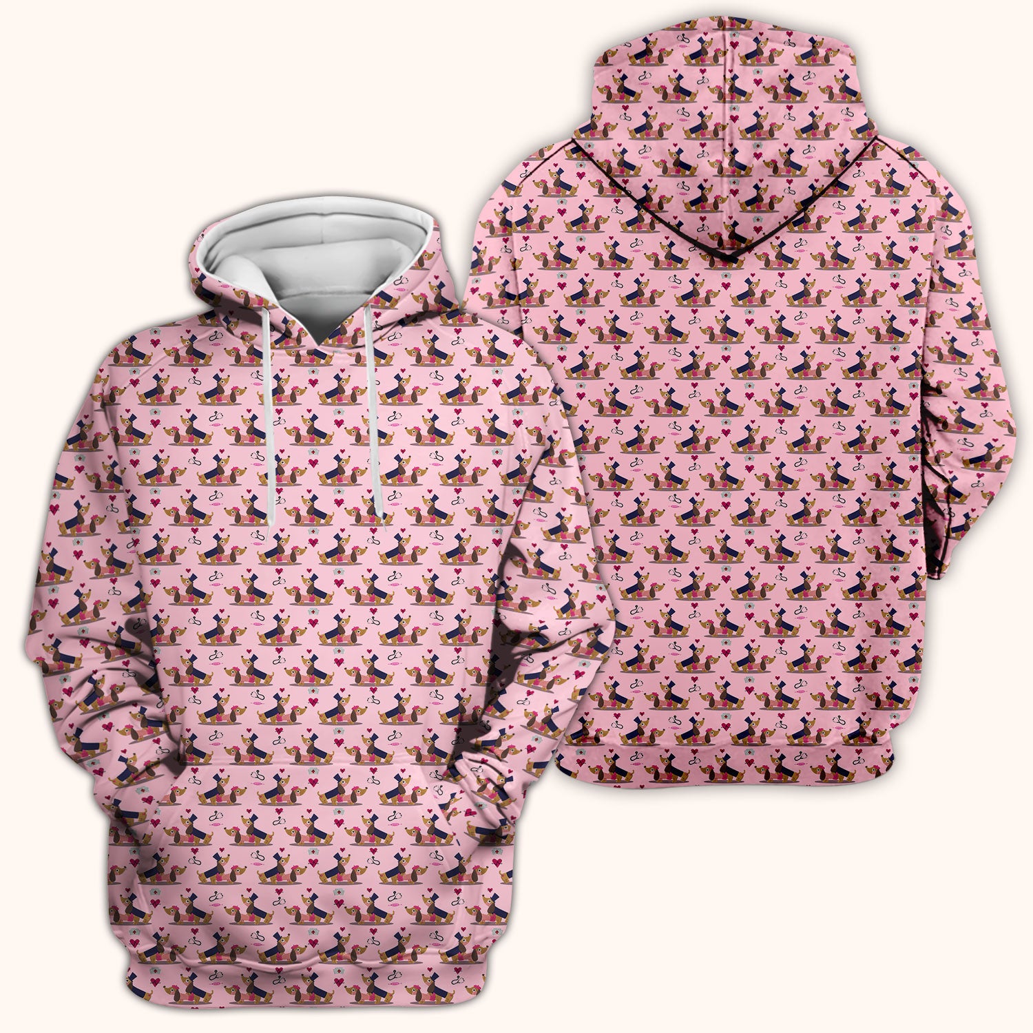 Cute Dachshund Valentine Nurse Scrub Top - Funny Gift for Women