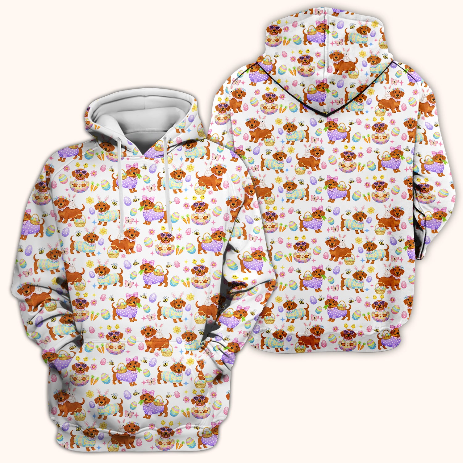 Cute Easter Dachshund Dog Pattern Scrub Top, Breathable Healthcare Uniform Top