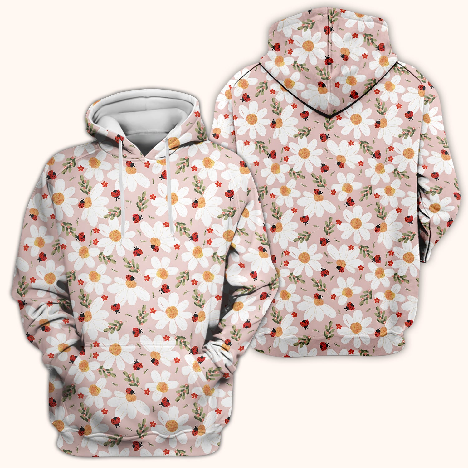 Daisy Ladybug Garden Blossom Pattern Scrub Top, Comfortable Scrubs for Nurses