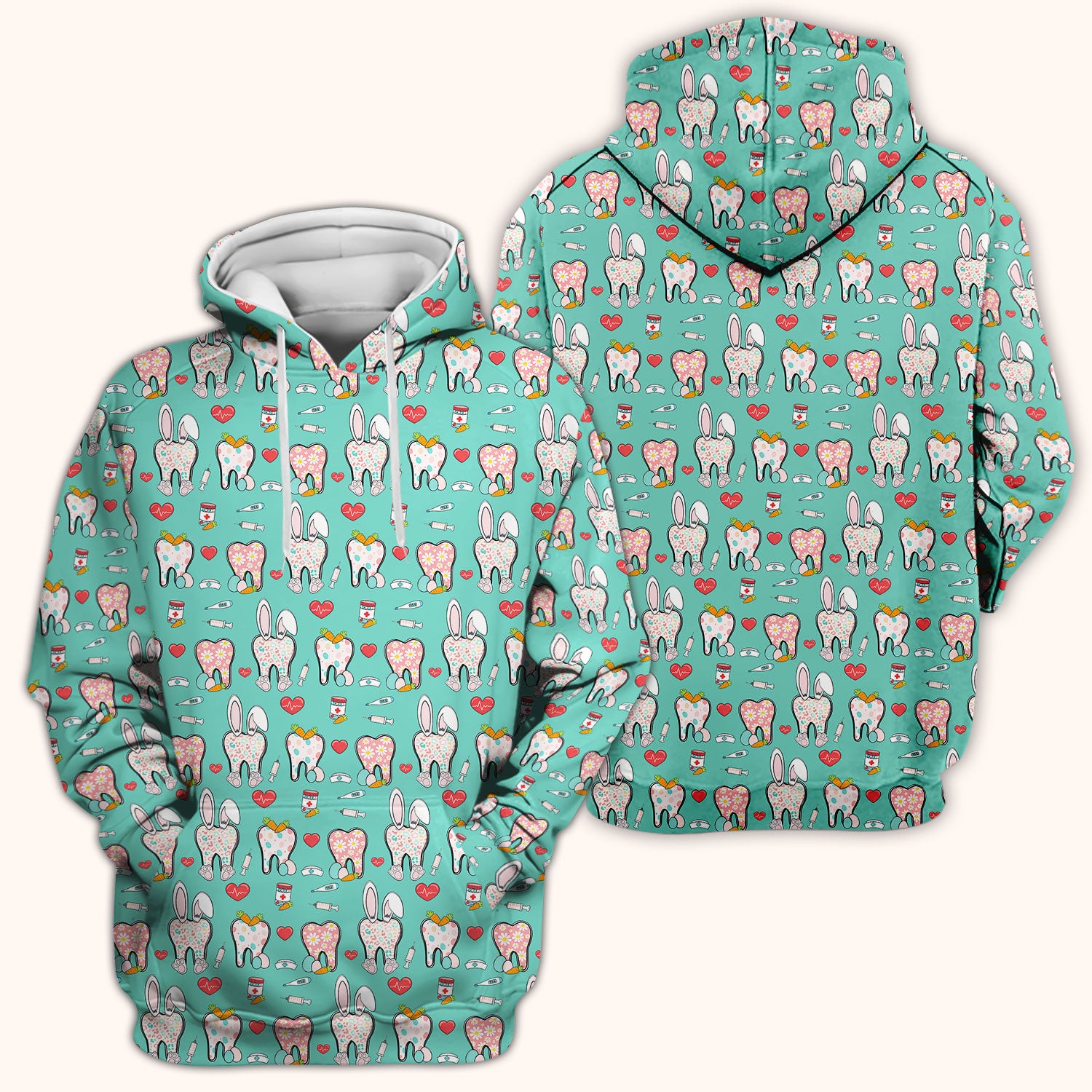 Playful Bunny Dentist Illustration Medical Scrub Top, Comfortable Scrubs for Nurses, Easter