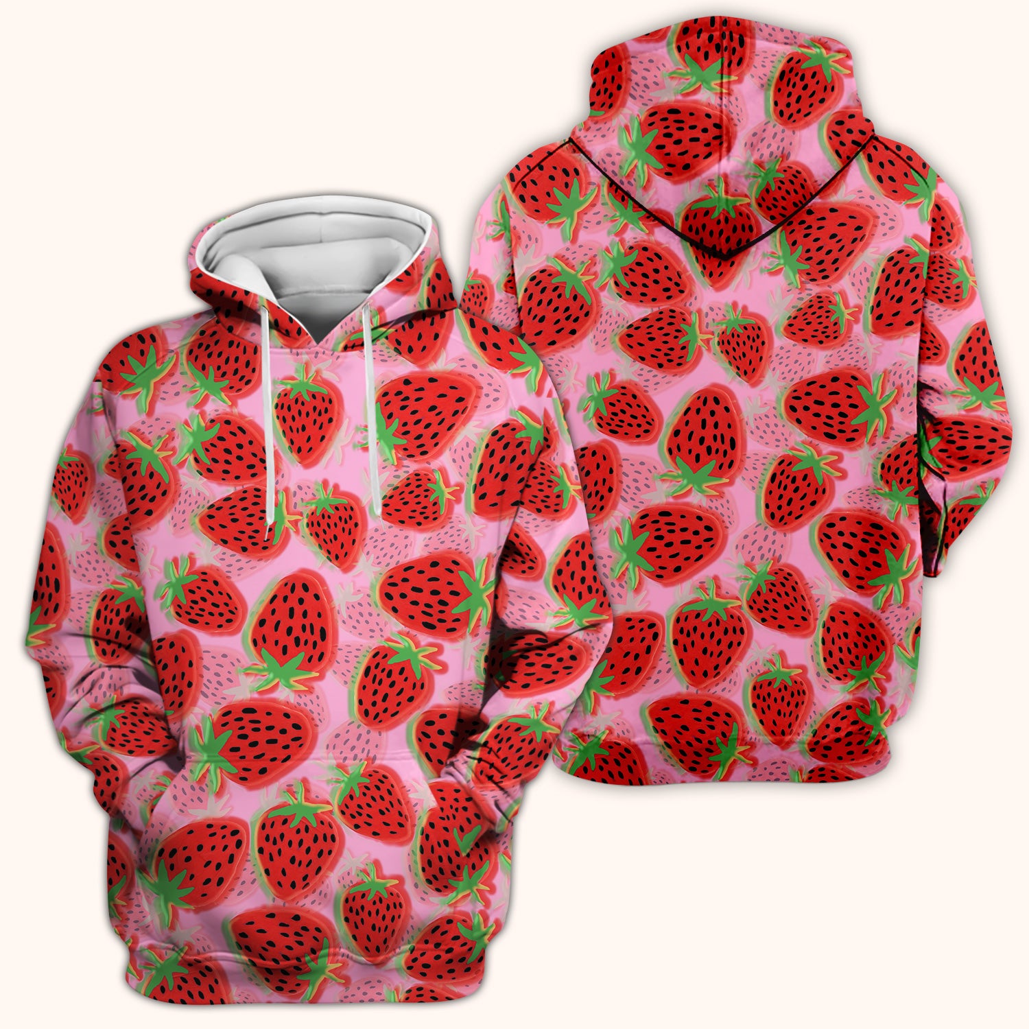 Pink Strawberry Pattern Scrub Top, Comfortable Scrubs for Nurses