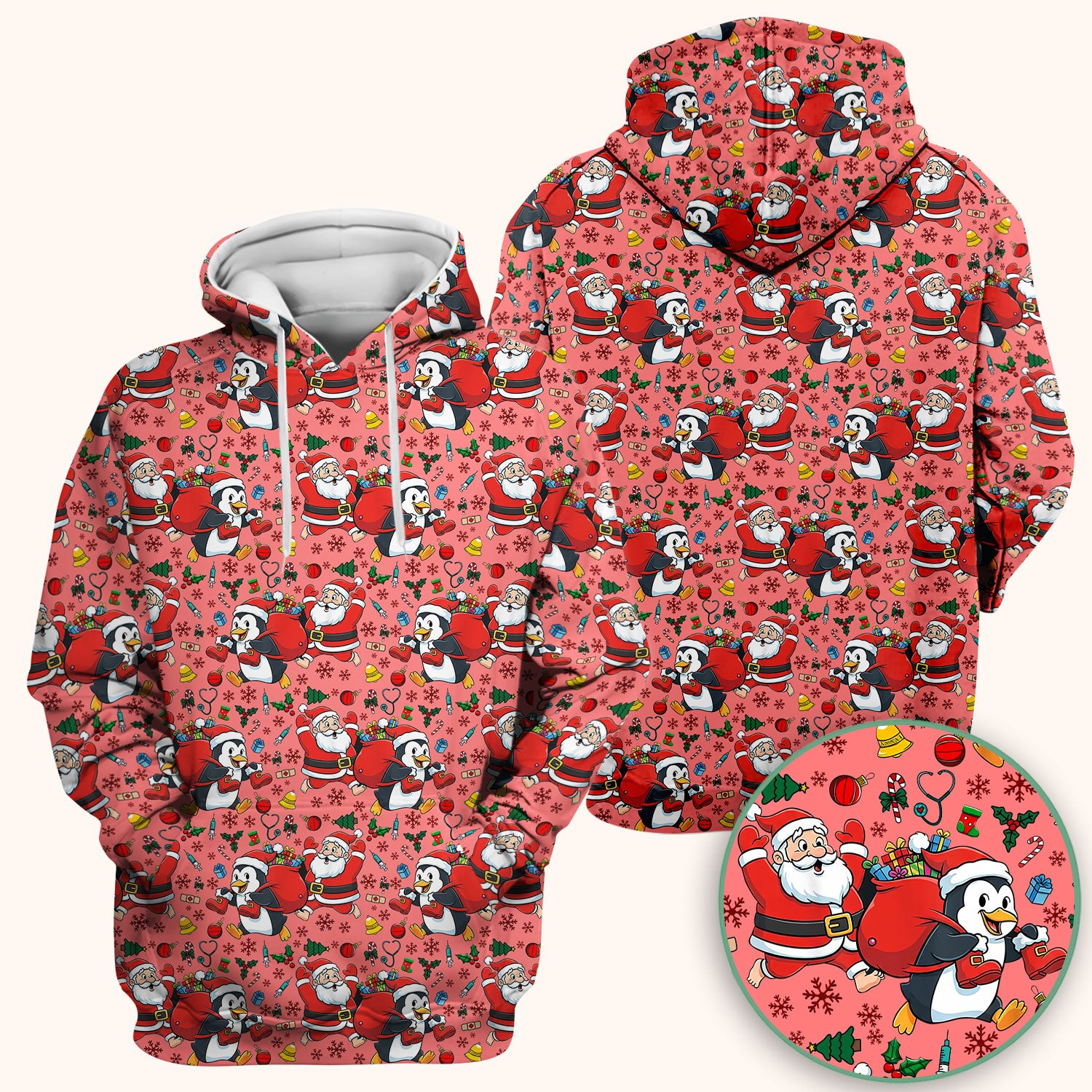 Funny Penguin Christmas Scrub Top - Santa Holiday Nurse Uniform for Women - Medical Gift for RN CNA LPN