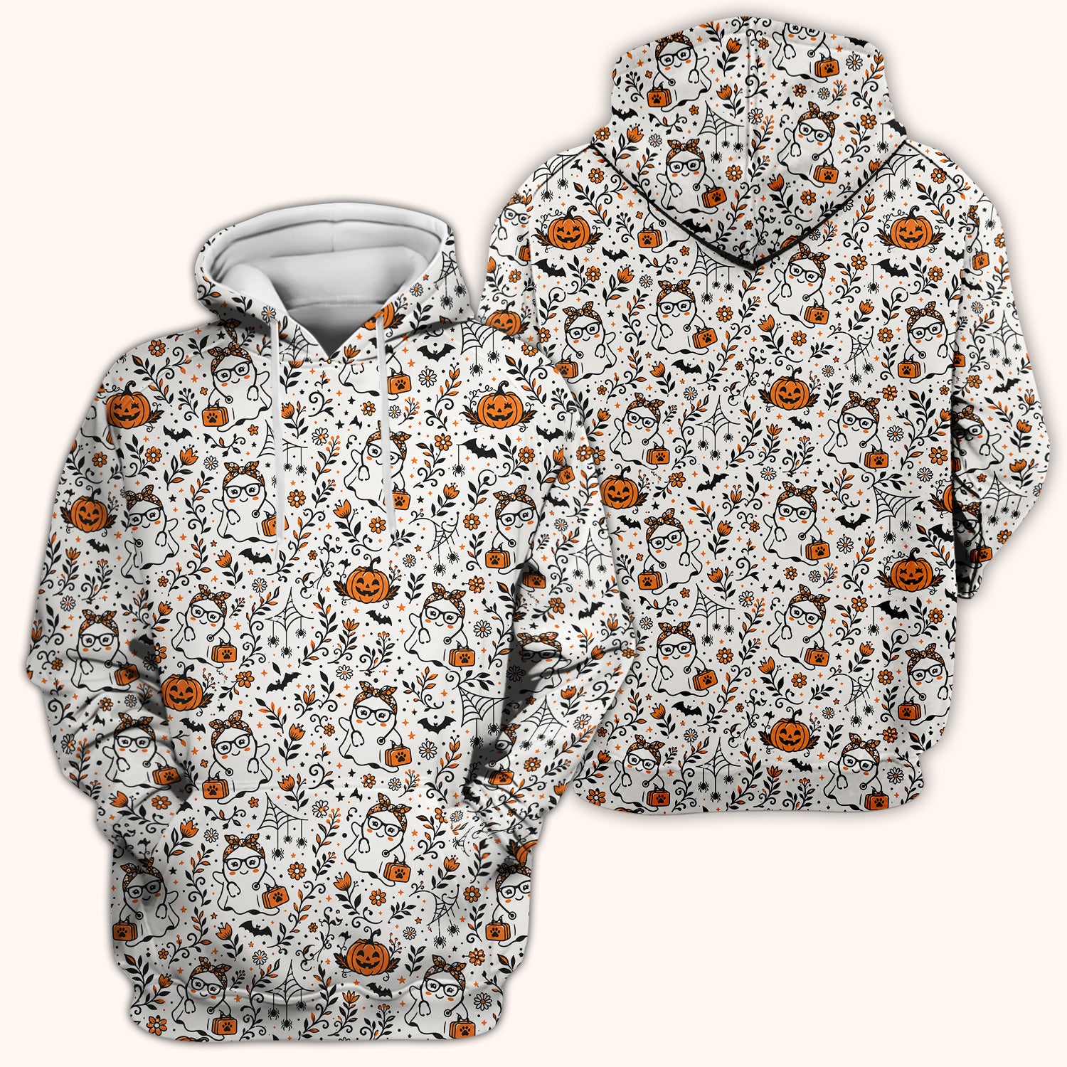 Cute Halloween Nurse Ghost And Pumpkins Scrub Top, Comfortable Scrubs for Nurses