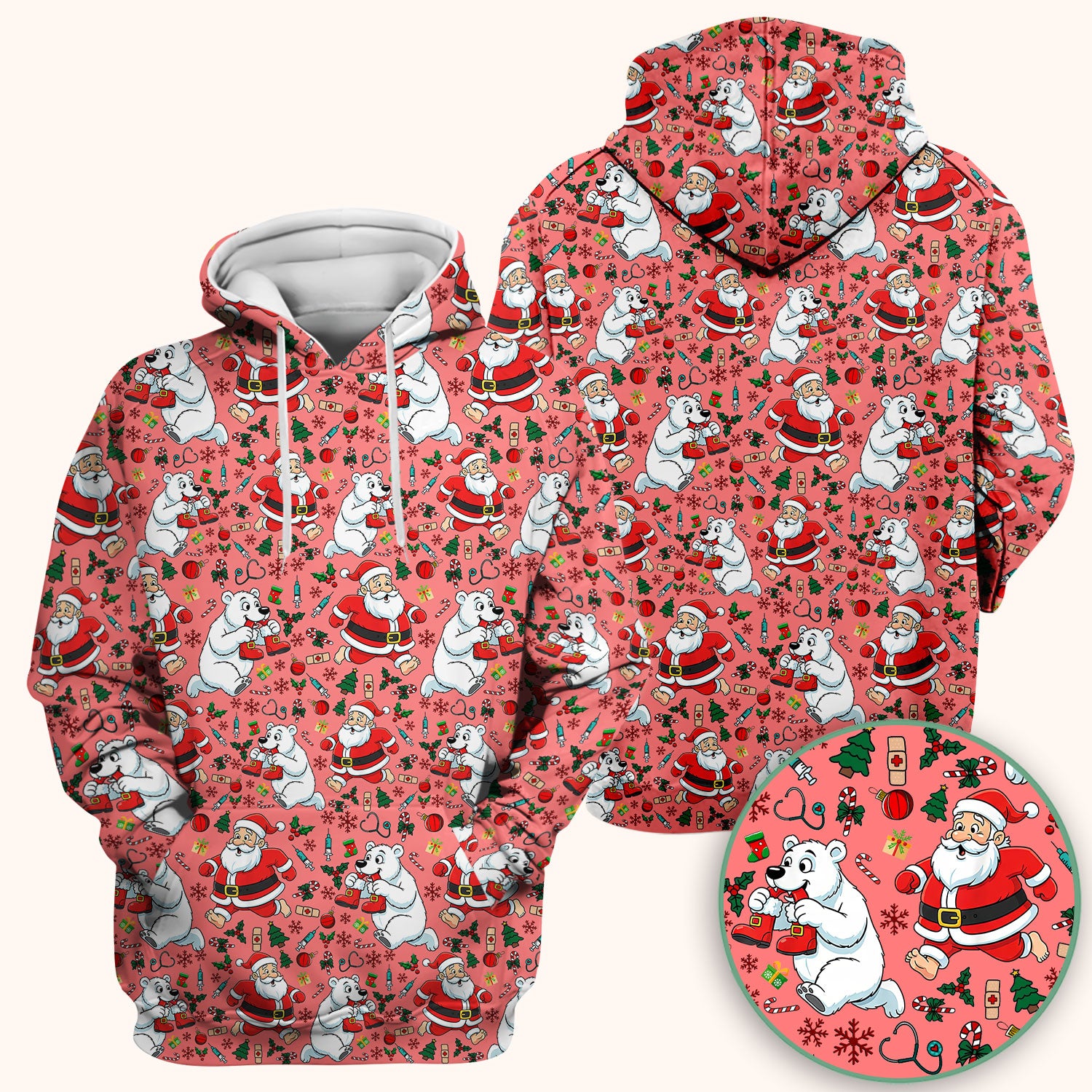 Christmas Santa & Polar Bear Scrub Top - Funny Holiday Nurse Shirt for Women - Cute Winter Medical Uniform