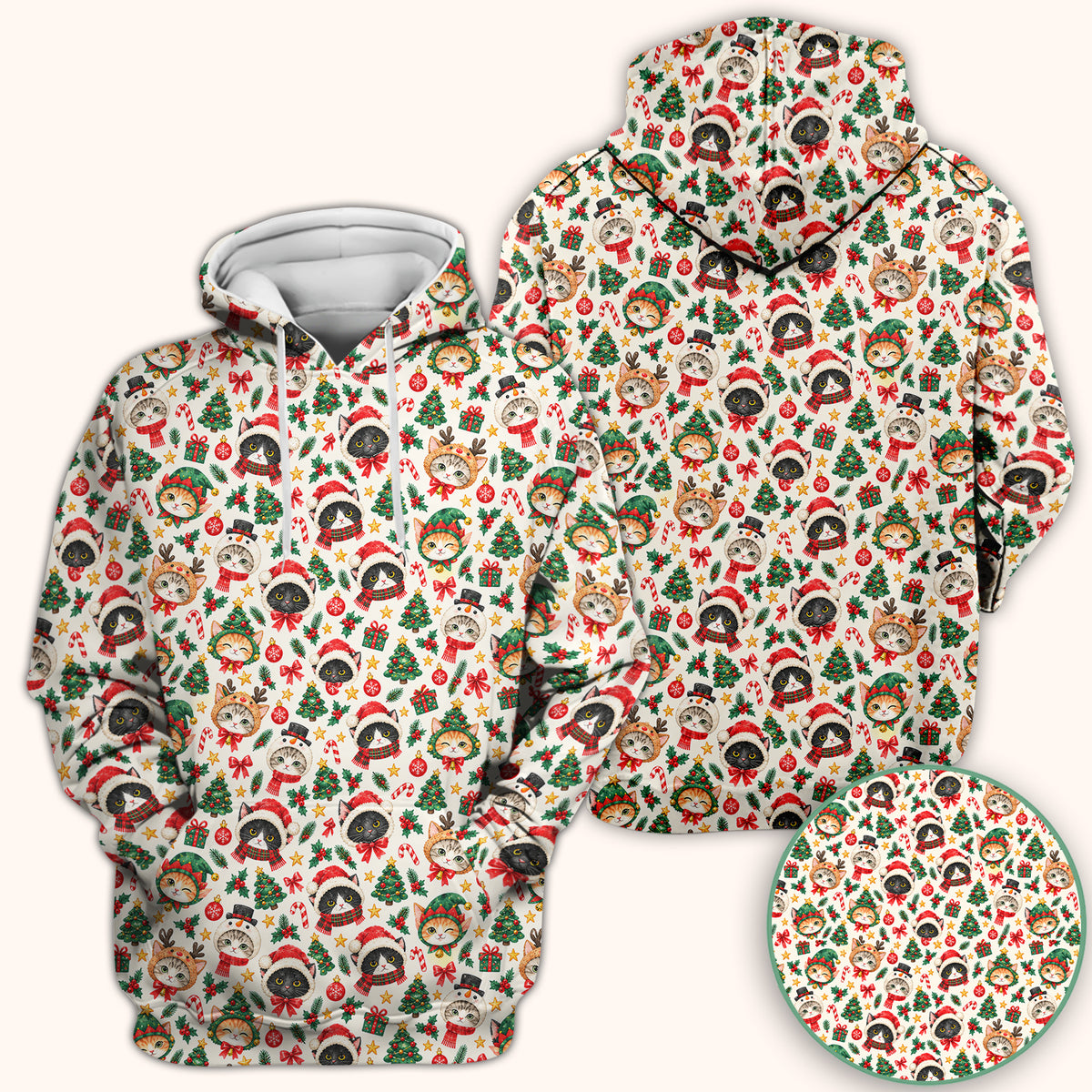 Christmas Cats And Trees Pattern Scrub Top, Comfortable Scrubs for Nurses