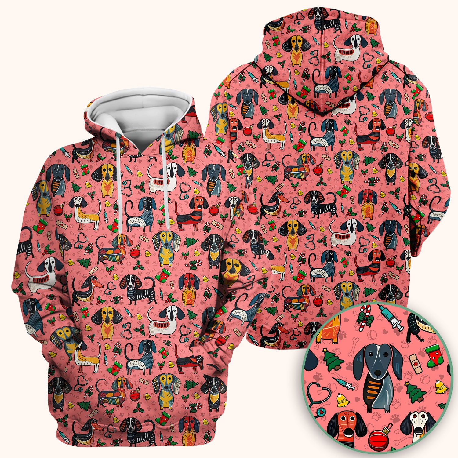 Dachshund Christmas Scrub Top - Cute Wiener Dog Nurse Uniform for Women - Holiday Medical Shirt