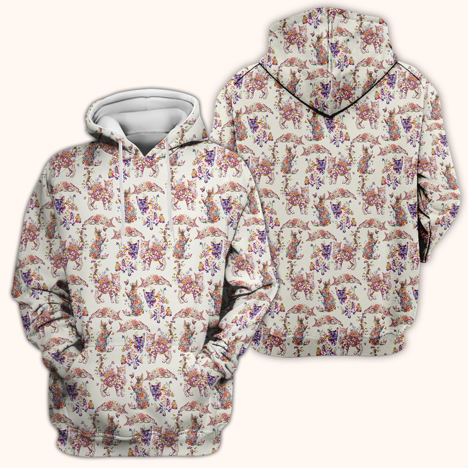 Whimsical Floral Cat Garden Pattern Scrub Top, Comfortable Scrubs for Nurses