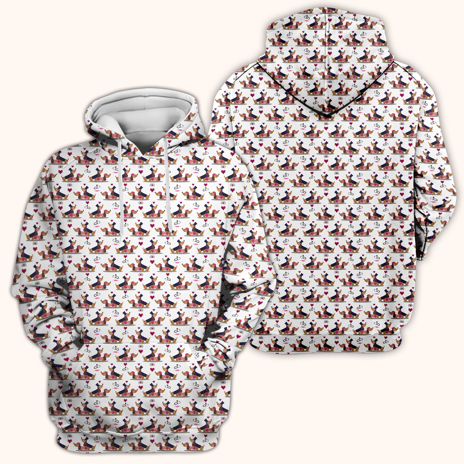 Cute Dachshund Valentine Nurse Scrub Top - Funny Gift for Women