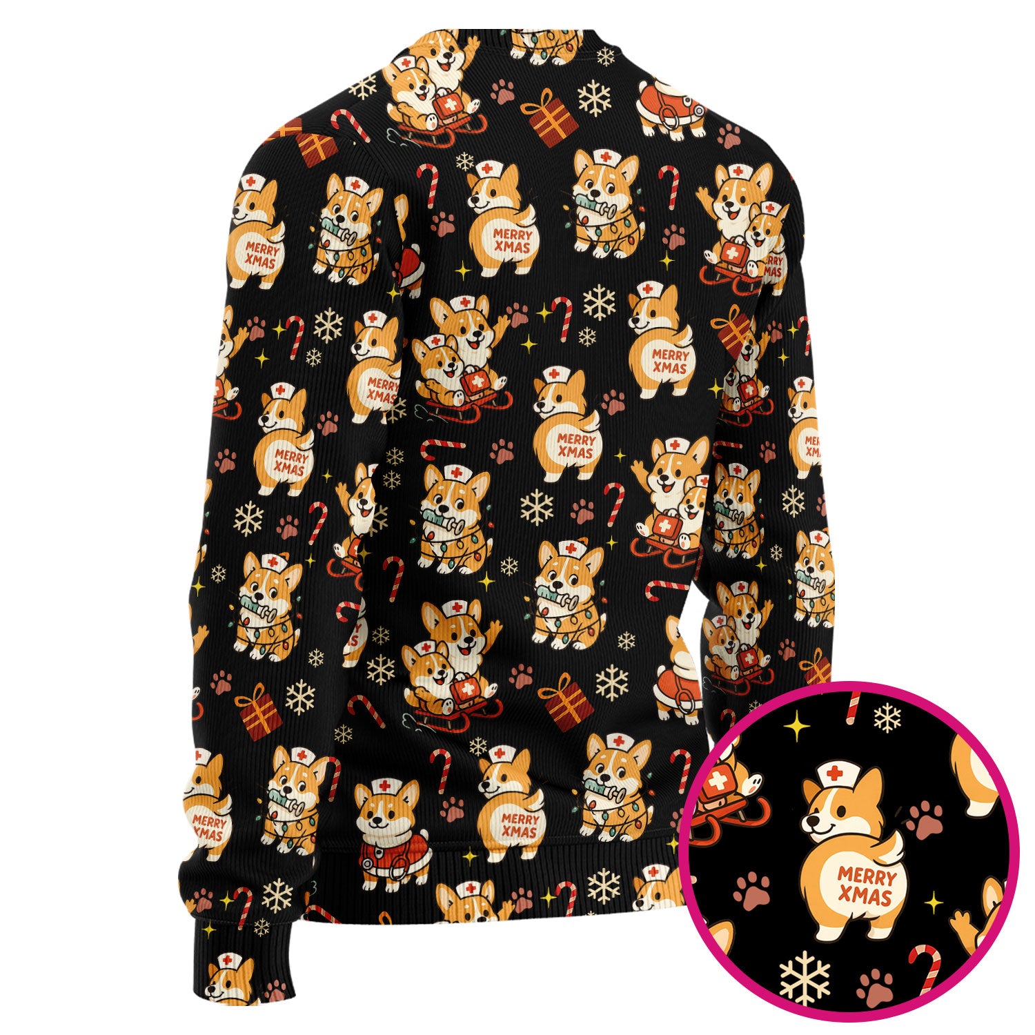 Christmas Corgi Scrubs Set for Women - Fun Corgi Christmas Pattern Nurse Scrubs Top and Pants - Festive Holiday Scrubs for CNA LPN RN