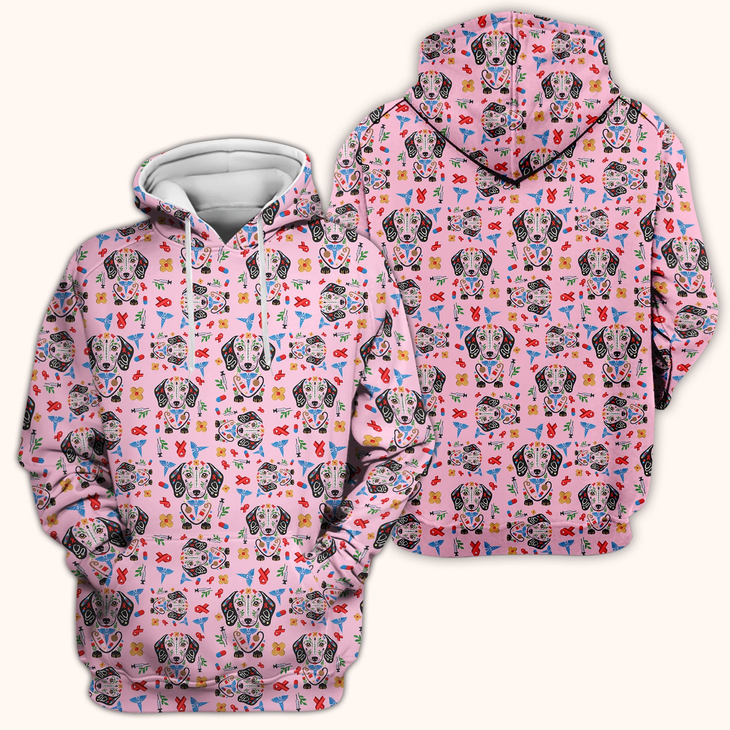 Dachshund Medical Icon Pattern Scrub Top, Comfortable Scrubs for Nurses