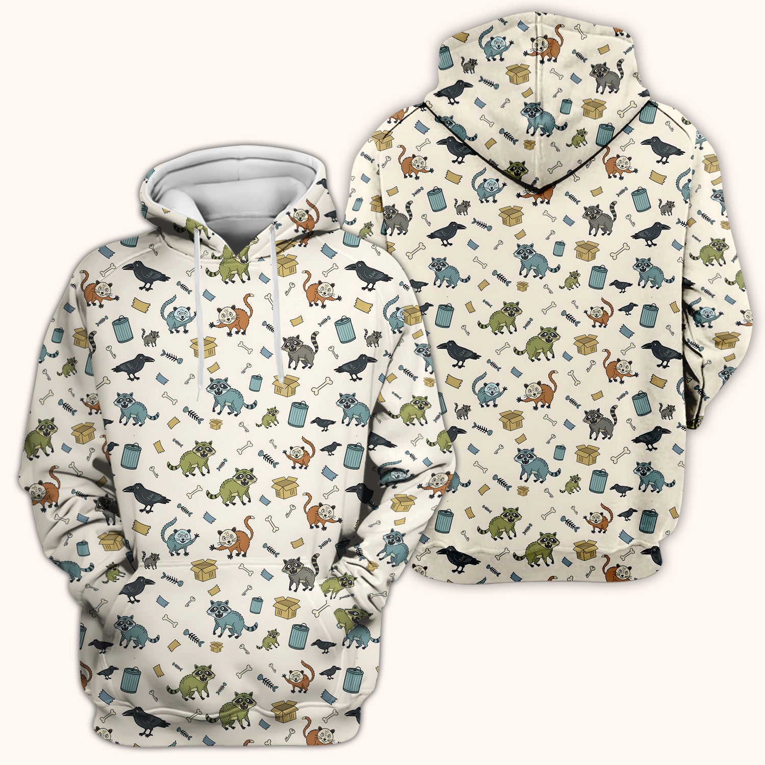 Funny Trash Raccoon Pattern Scrub Top, Comfortable Scrubs for Nurses