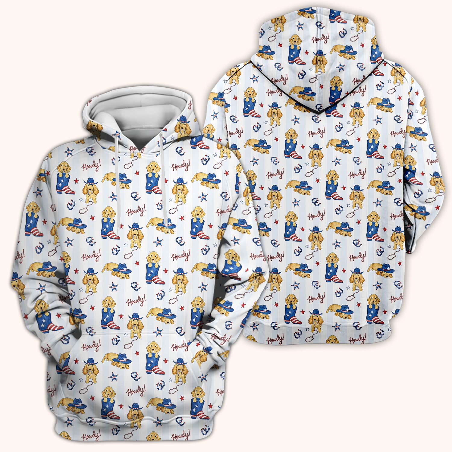 Patriotic Howdy Golden Dog Western Pattern Scrub Top, Comfortable Scrubs for Nurses