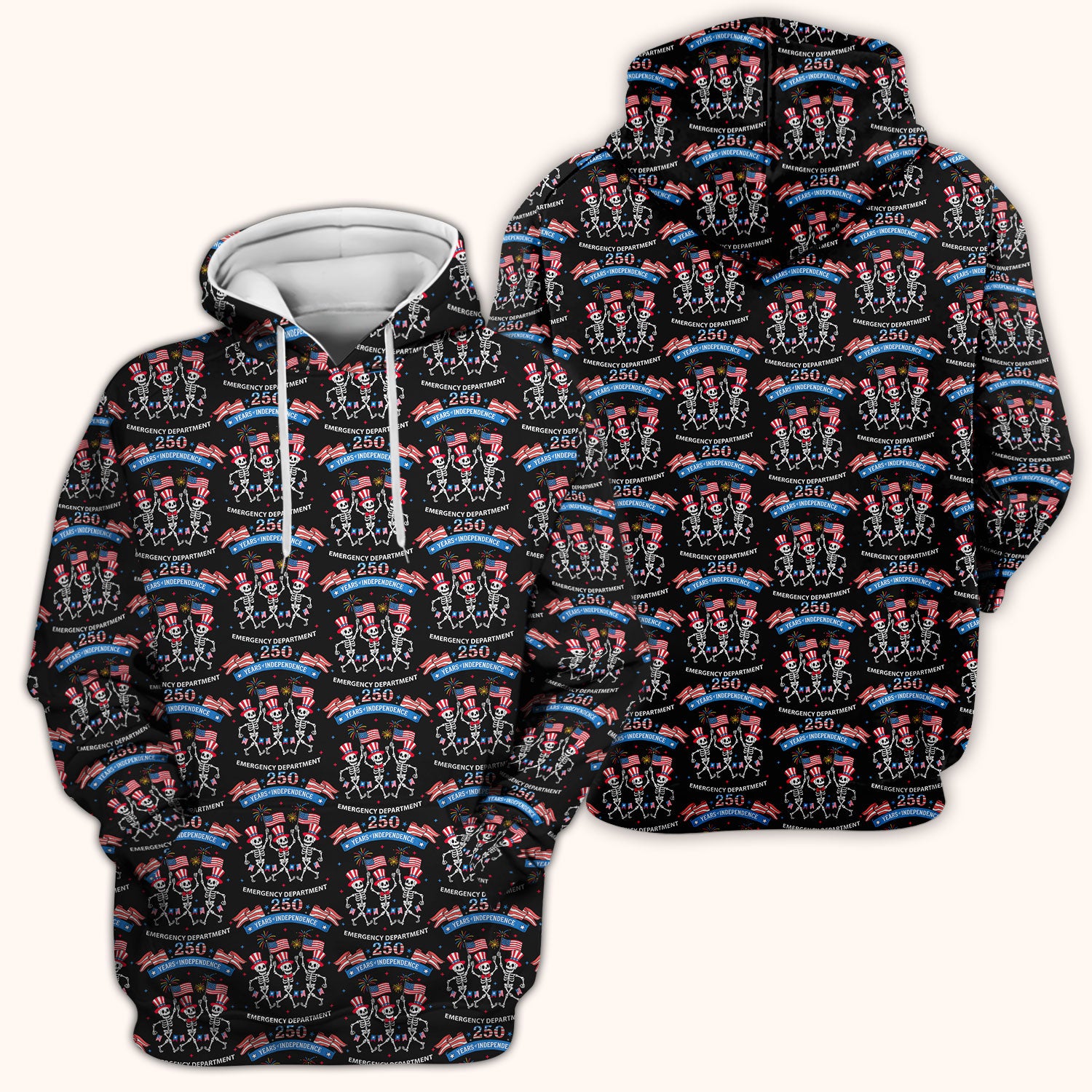 Patriotic Skeleton 250 Years ER Print Scrub Top, Breathable Fabrics Nursing Uniform