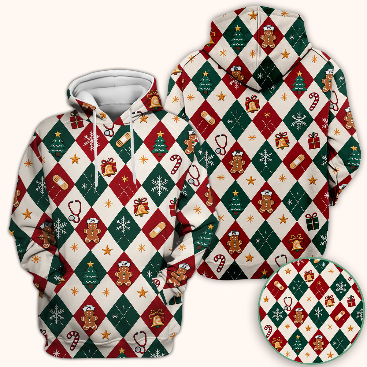 Christmas Gingerbread Nurse Argyle Scrub Top, Comfortable Scrubs for Nurses