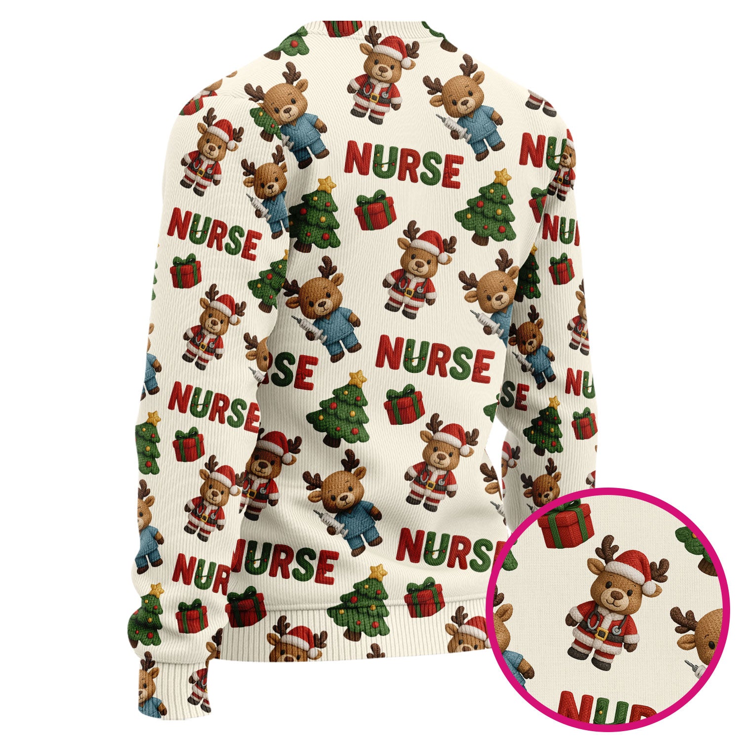 Reindeer Christmas Ugly Sweater, Cute Holiday Nurse Ugly Sweater, Festive Pattern Nursing Christmas Sweater