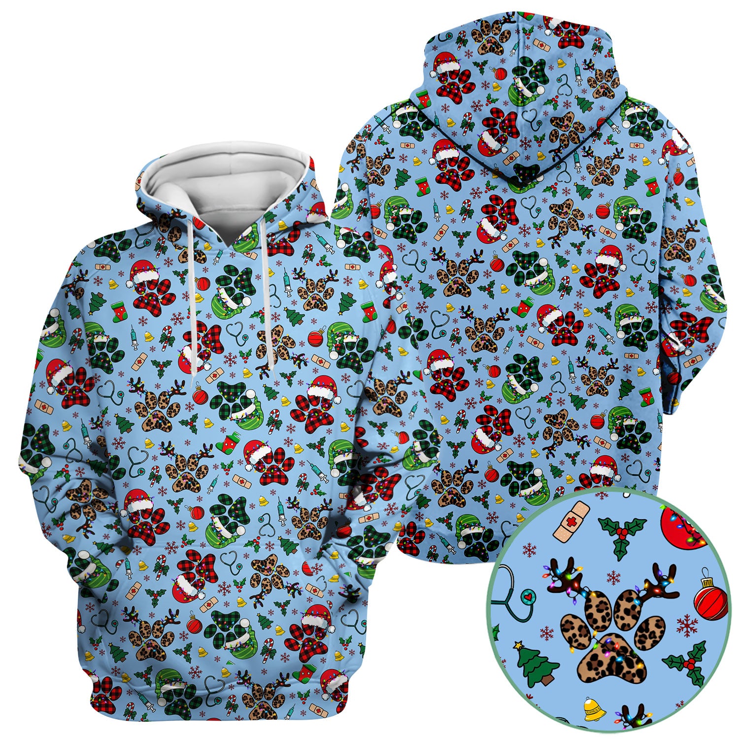 Christmas Paw Print Scrub Top for Nurses - Cute Leopard Holiday Pattern - Funny Festive Medical Uniform Gift
