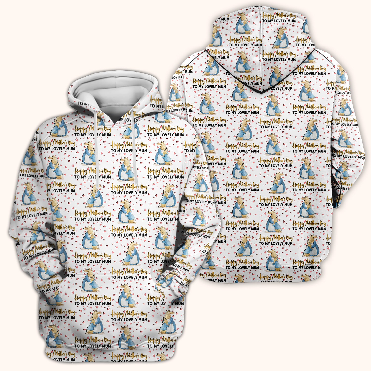 Happy Mothers Day Bunny Love Pattern Scrubs Top, Comfortable Scrubs for Nurses
