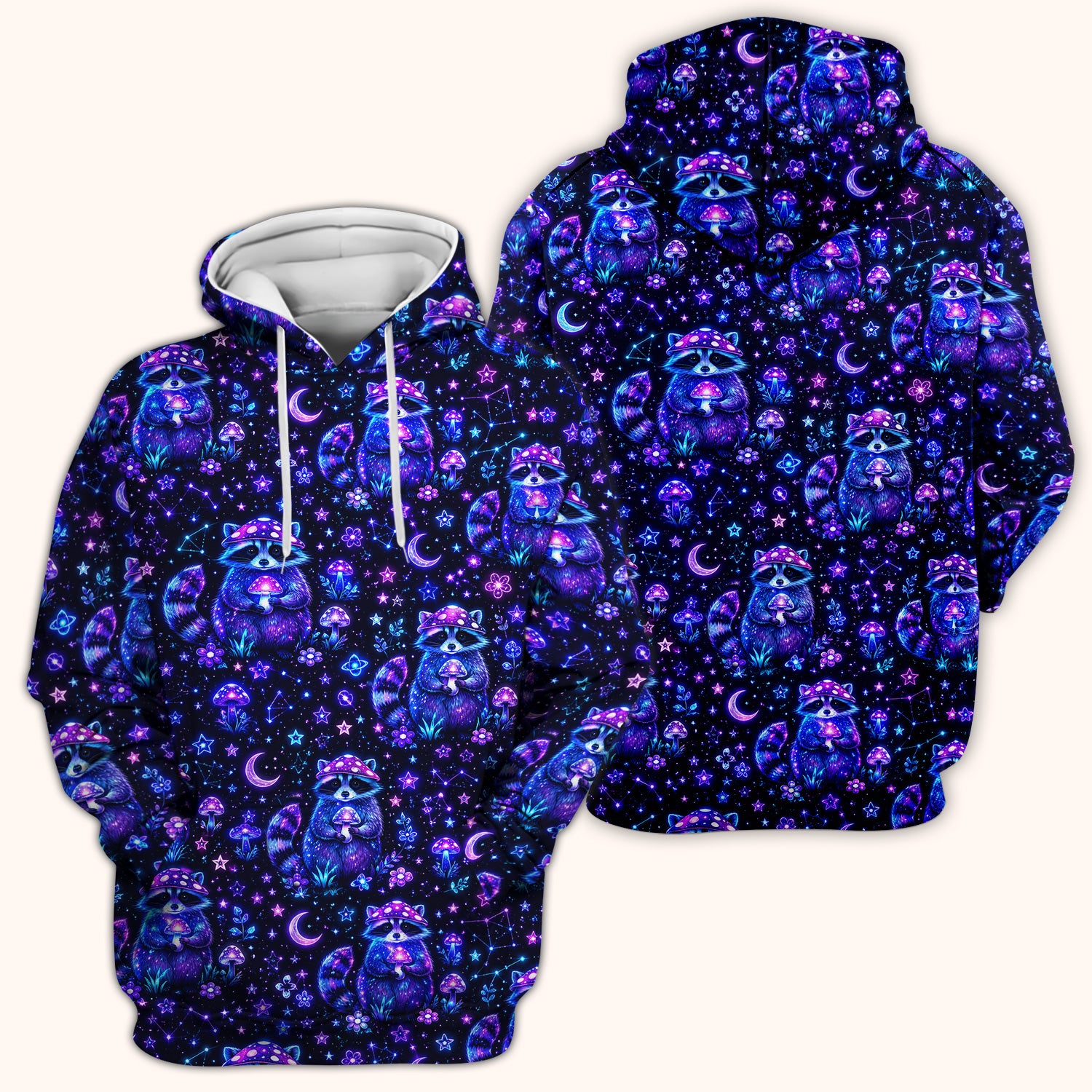 Neon Mushroom Raccoon Nurse Scrub Top for RN, CNA, Pediatric Nurses, Galaxy Uniform