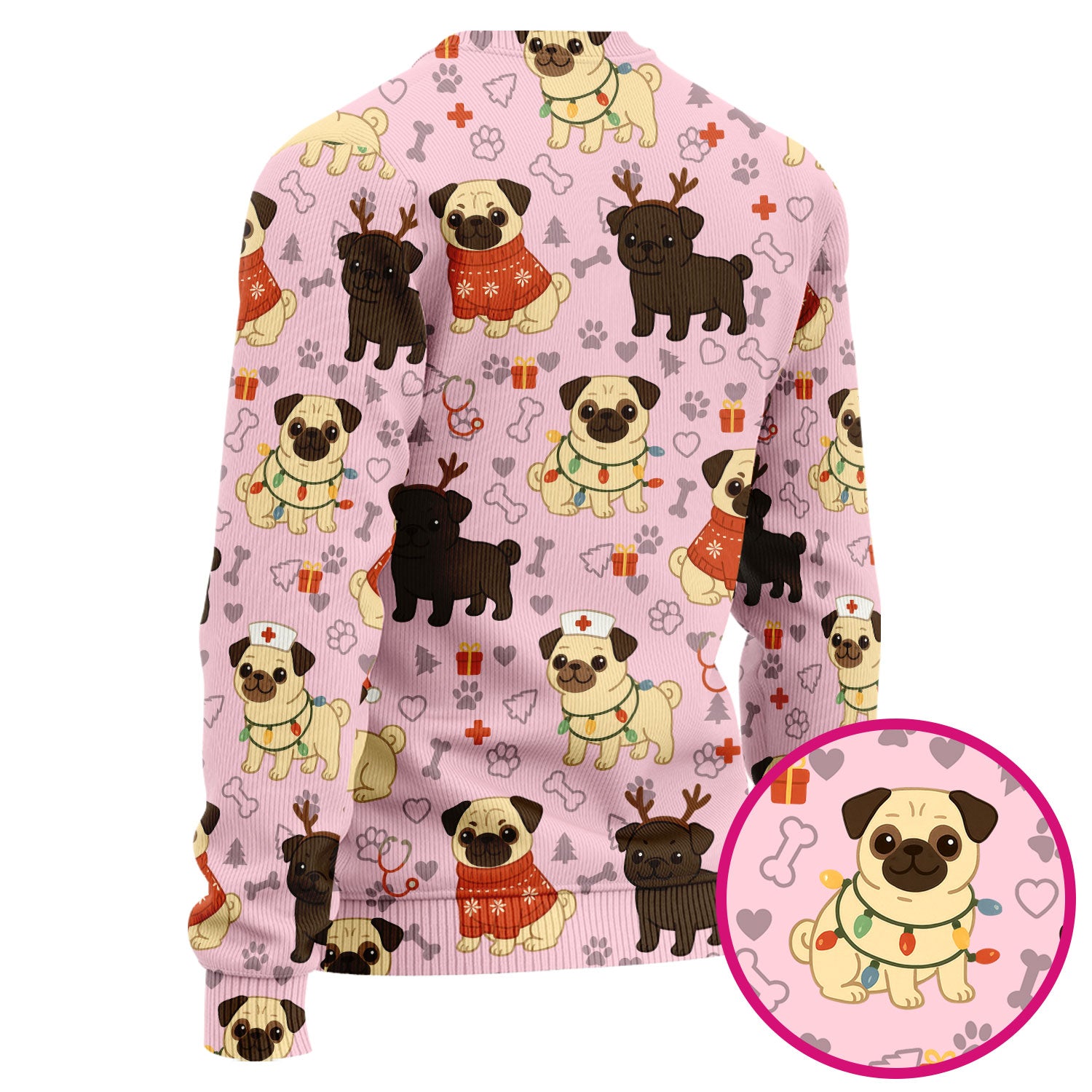 Funny Pug Christmas Nurse Scrub Set for Women - Cute Dog Pattern Holiday Medical Scrubs Top and Pants - Gift for RN LPN CNA