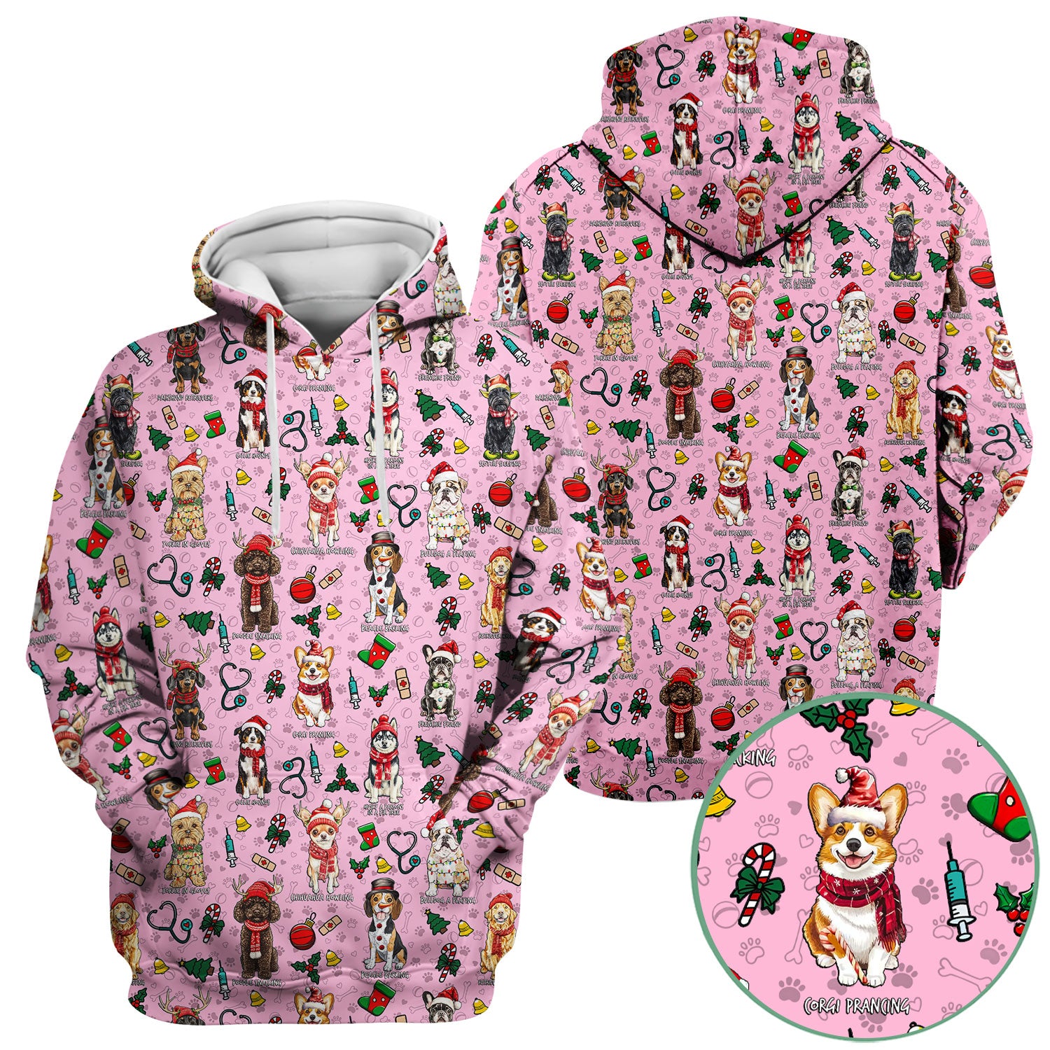 Christmas Dog Scrubs for Nurses – Dachshund, Husky, Poodle, Corgi & Labrador Holiday Scrub Top – Funny Santa Pattern Medical Shirt
