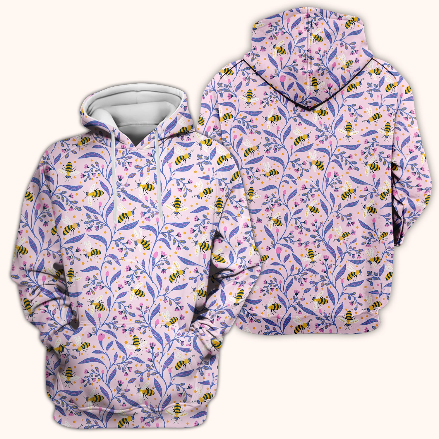 Cute Bumble Bee Floral Pattern Scrub Top, Comfortable Scrubs for Nurses