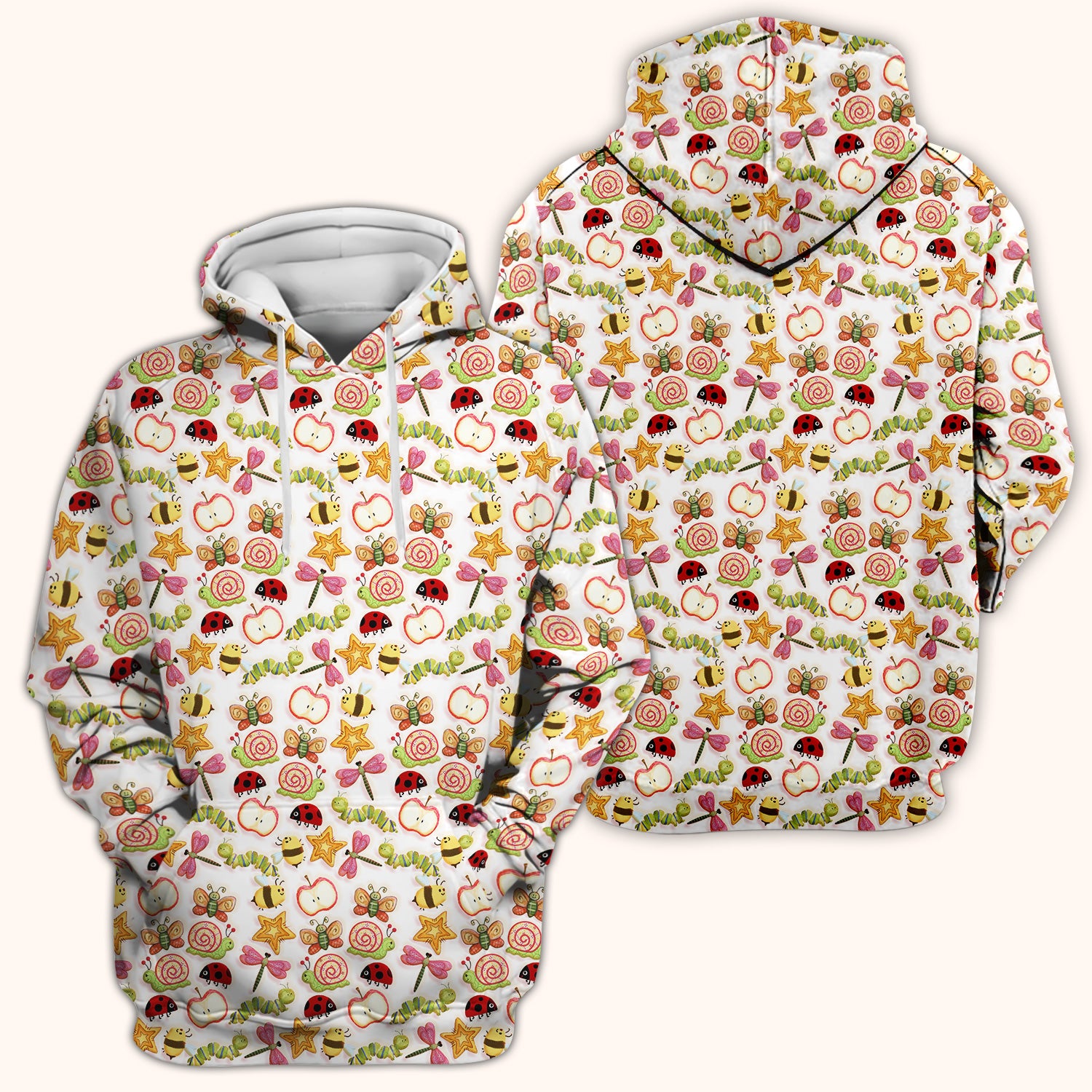 Cute Nurse Snail Ladybug Caterpillar Apple Garden Pattern Scrub Top, Breathable Fabrics Nursing Uniform