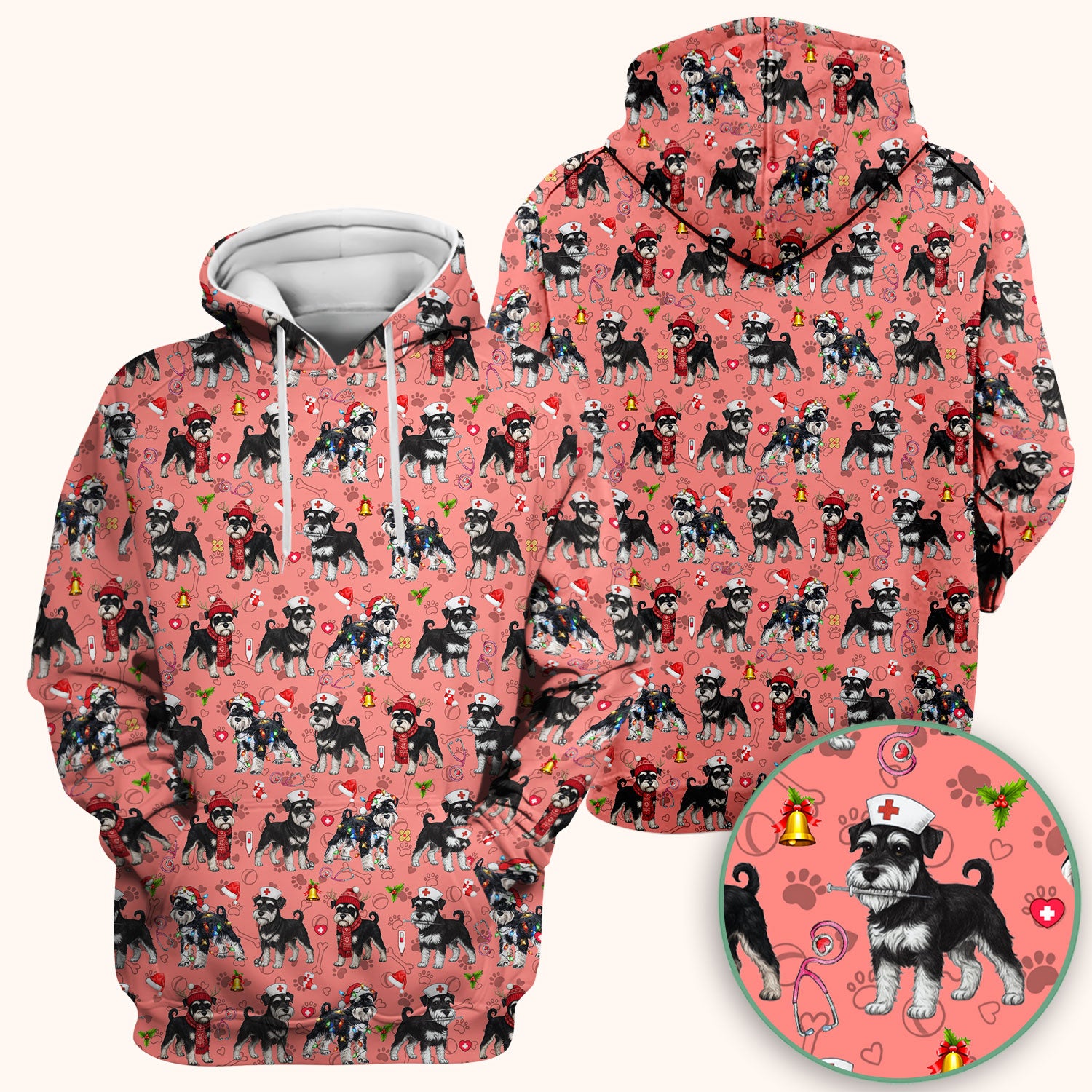 Christmas Schnauzer Scrubs for Nurses - Cute Dog Holiday Scrub Top - Funny Santa Nursing Medical Shirt for Women
