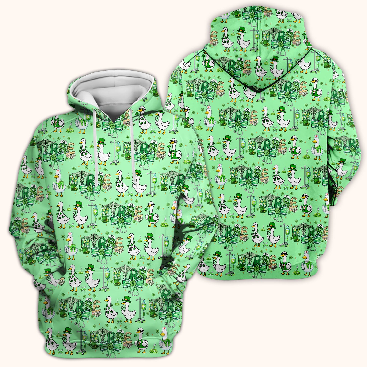 Funny Goose Nurse Shamrock Scrub Top, St. Patrick’s Day Nurse Pattern Shirt, Breathable Fabrics Nursing Uniform