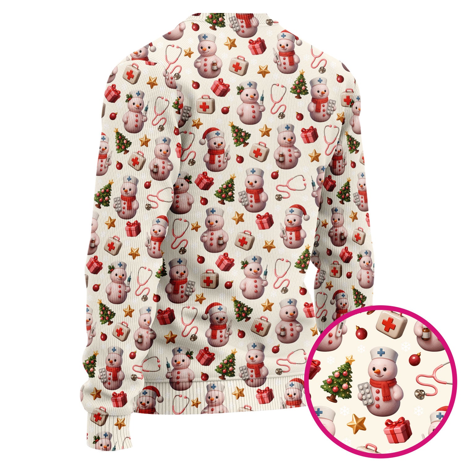 Snowman Pattern Christmas Scrub Set - Cute Holiday Medical Scrubs for Women - Funny Festive Nurse Gift for RN LPN CNA