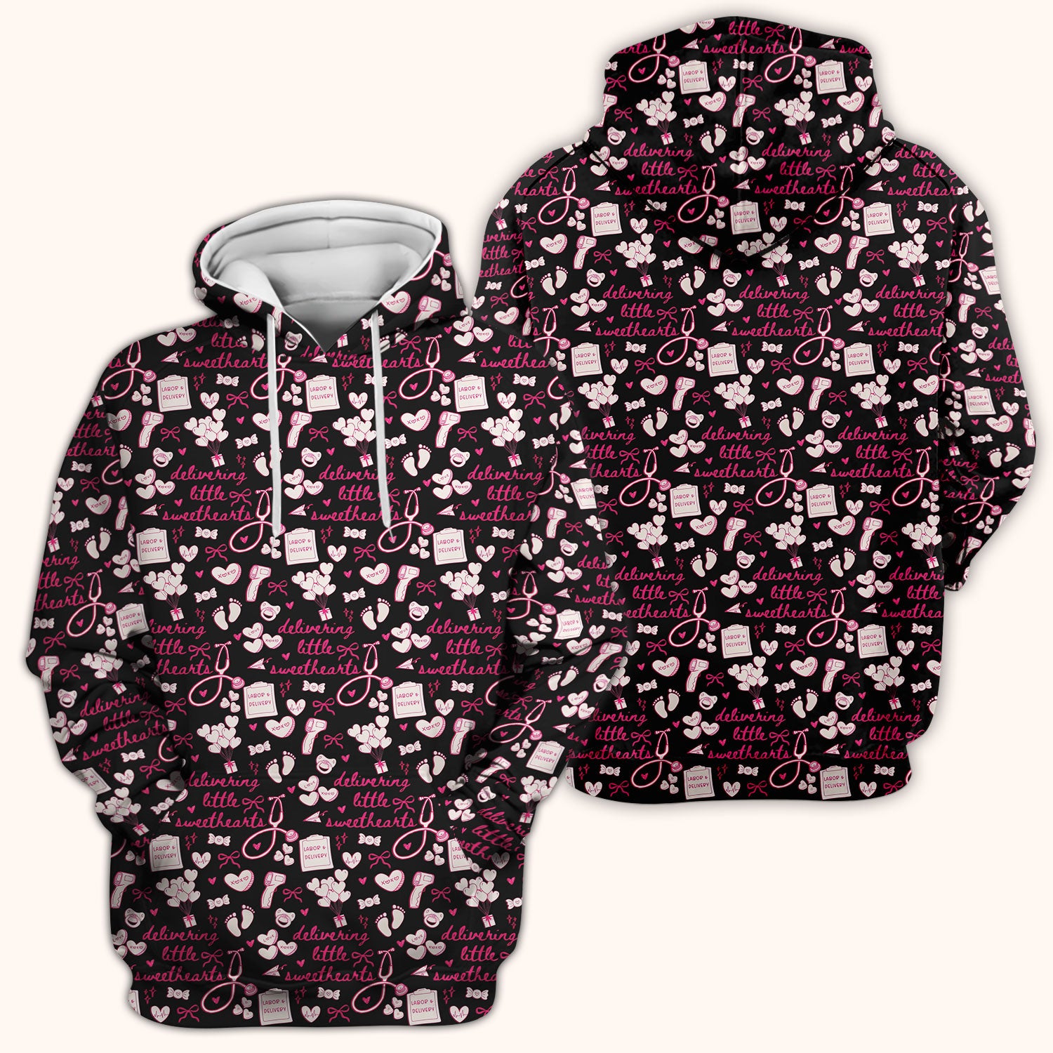 Valentine Labor And Delivery Scrub Top, XOXO Pattern Scrub Shirt, Breathable Fabrics Nursing Uniform For Women