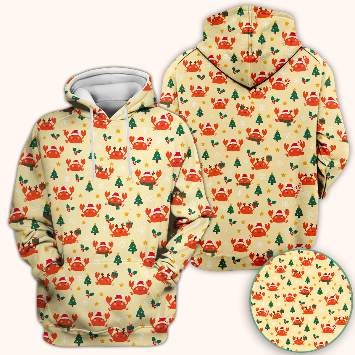 Christmas Crabs And Trees Pattern Scrub Top, Comfortable Scrubs for Nurses
