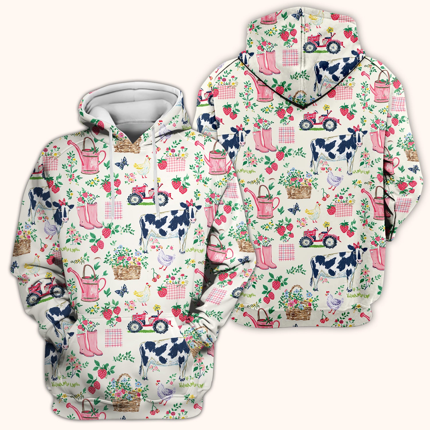 Strawberry Cow Country Style Scrub Top, Comfortable Scrubs for Nurses