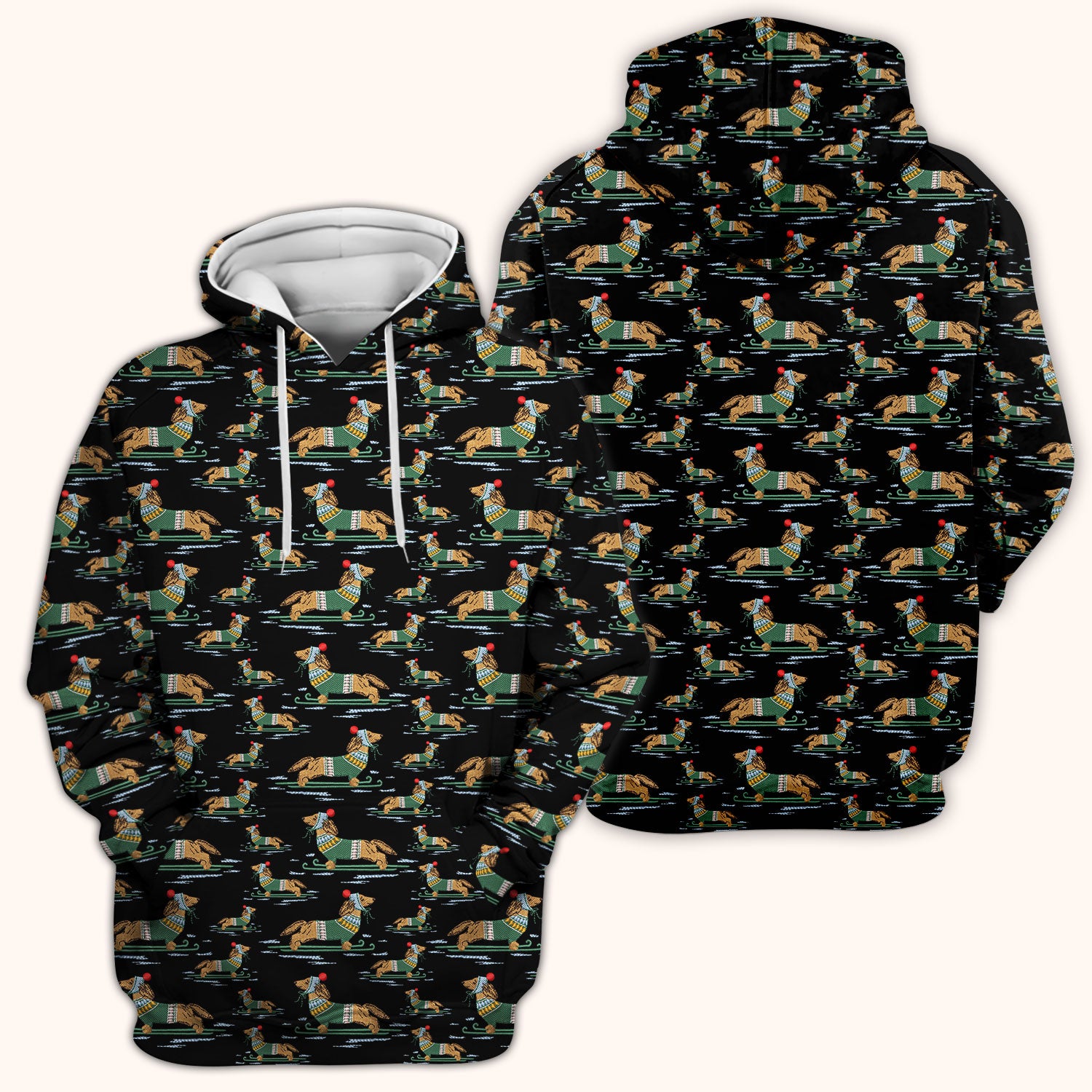 Dachshund Nurse Scrub Top, Wiener Dog Winter Pattern Shirt, Breathable Fabrics Nursing Uniform