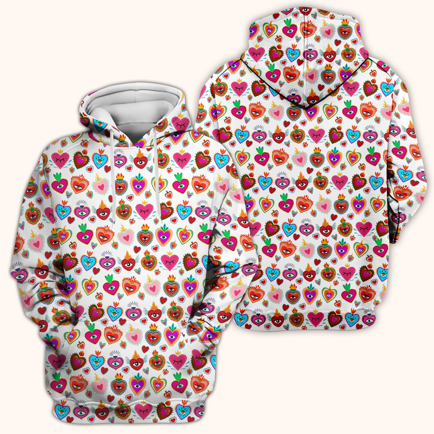 Valentine Colorful Sacred Heart Print Medical Scrub Top, Comfortable Scrubs for Nurses