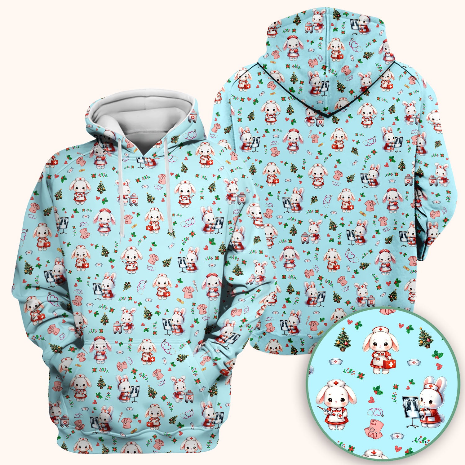 Cute Bunny Scrub Top for Nurse - Adorable Christmas Rabbit Shirt - Funny Holiday Medical Shirt Gift for Women RN LPN CNA