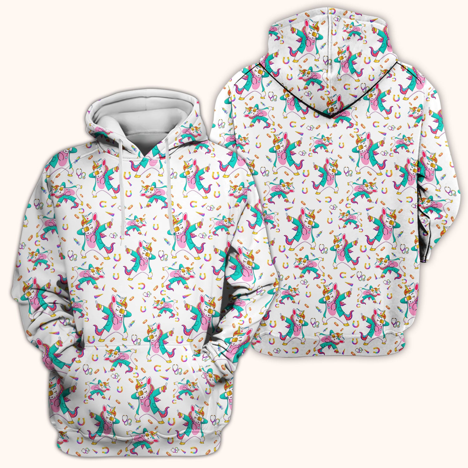 Cute Unicorn Nurse Dance Pattern Scrub Top, Breathable Fabrics Nursing Uniform